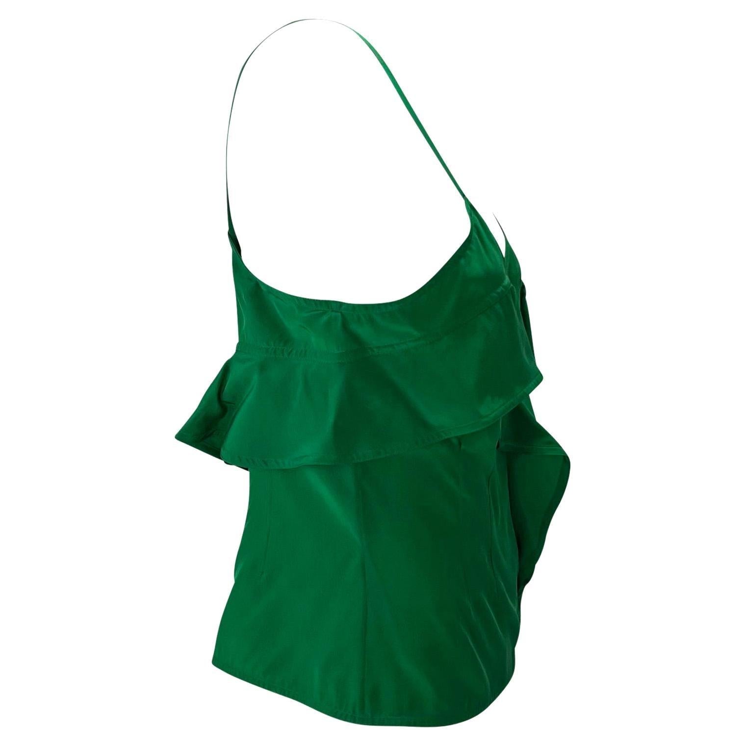 F/W 2003 Yves Saint Laurent by Tom Ford Emerald Green Silk Ruffle Tank Top - RealList