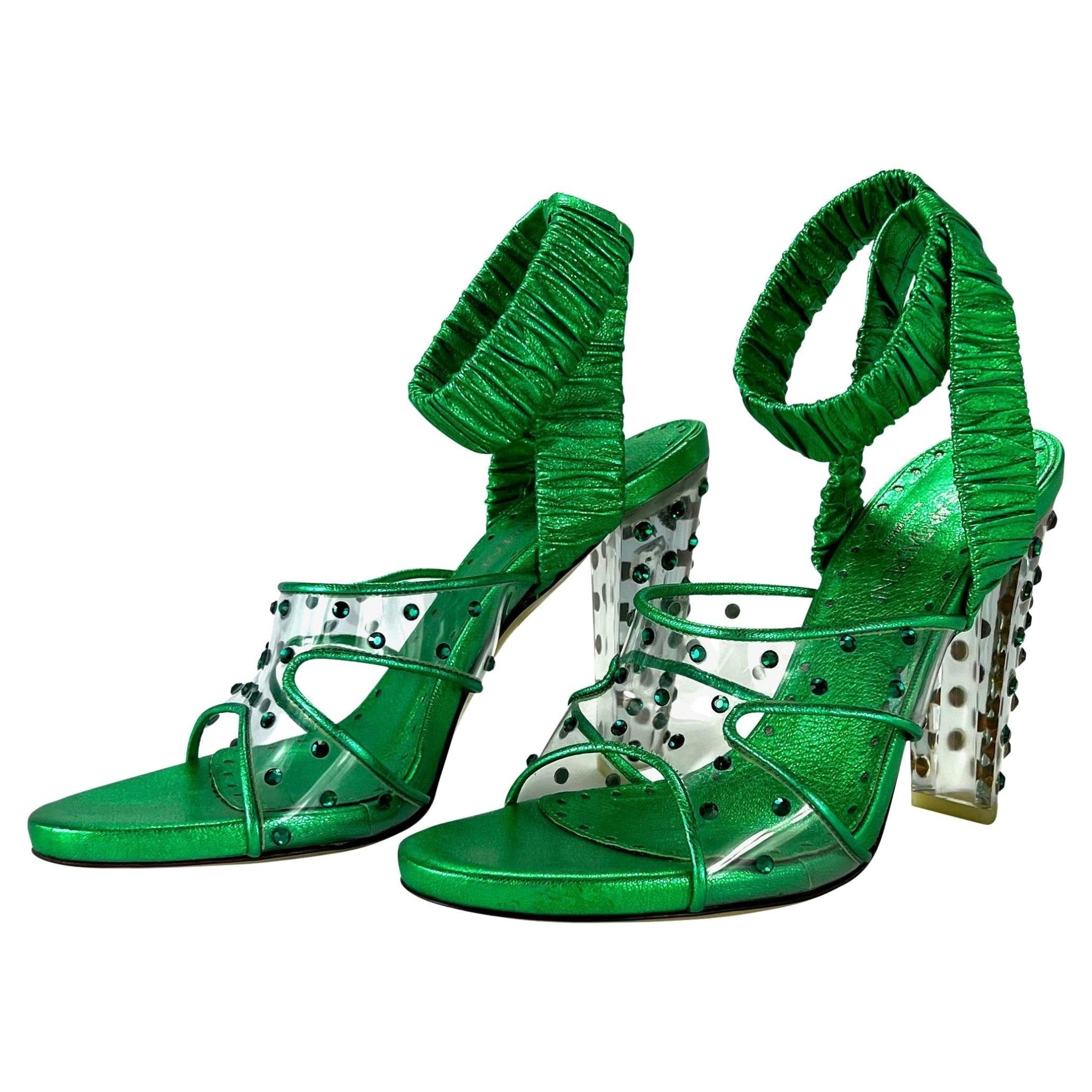 F/W 2003 Yves Saint Laurent by Tom Ford Green Rhinestone Lucite Pumps Size 38 - RealList