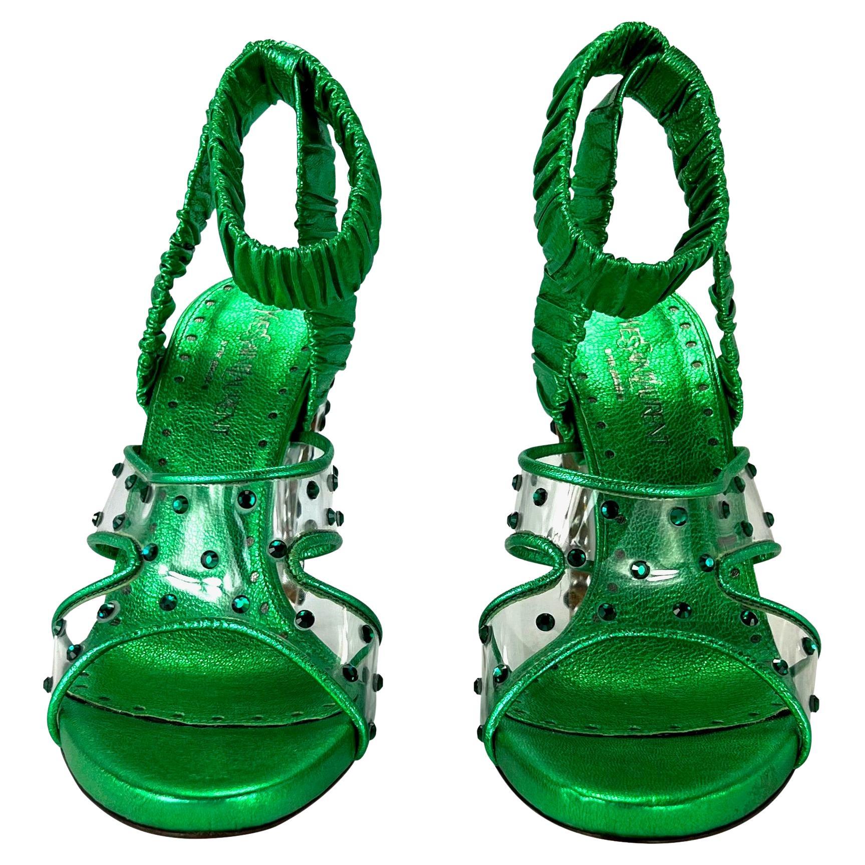 F/W 2003 Yves Saint Laurent by Tom Ford Green Rhinestone Lucite Pumps Size 38 - RealList