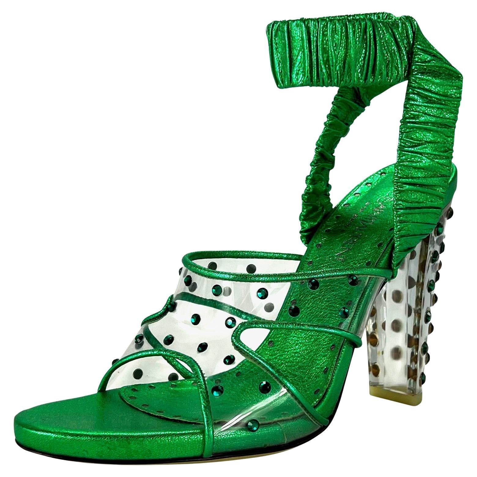 F/W 2003 Yves Saint Laurent by Tom Ford Green Rhinestone Lucite Pumps Size 38 - RealList