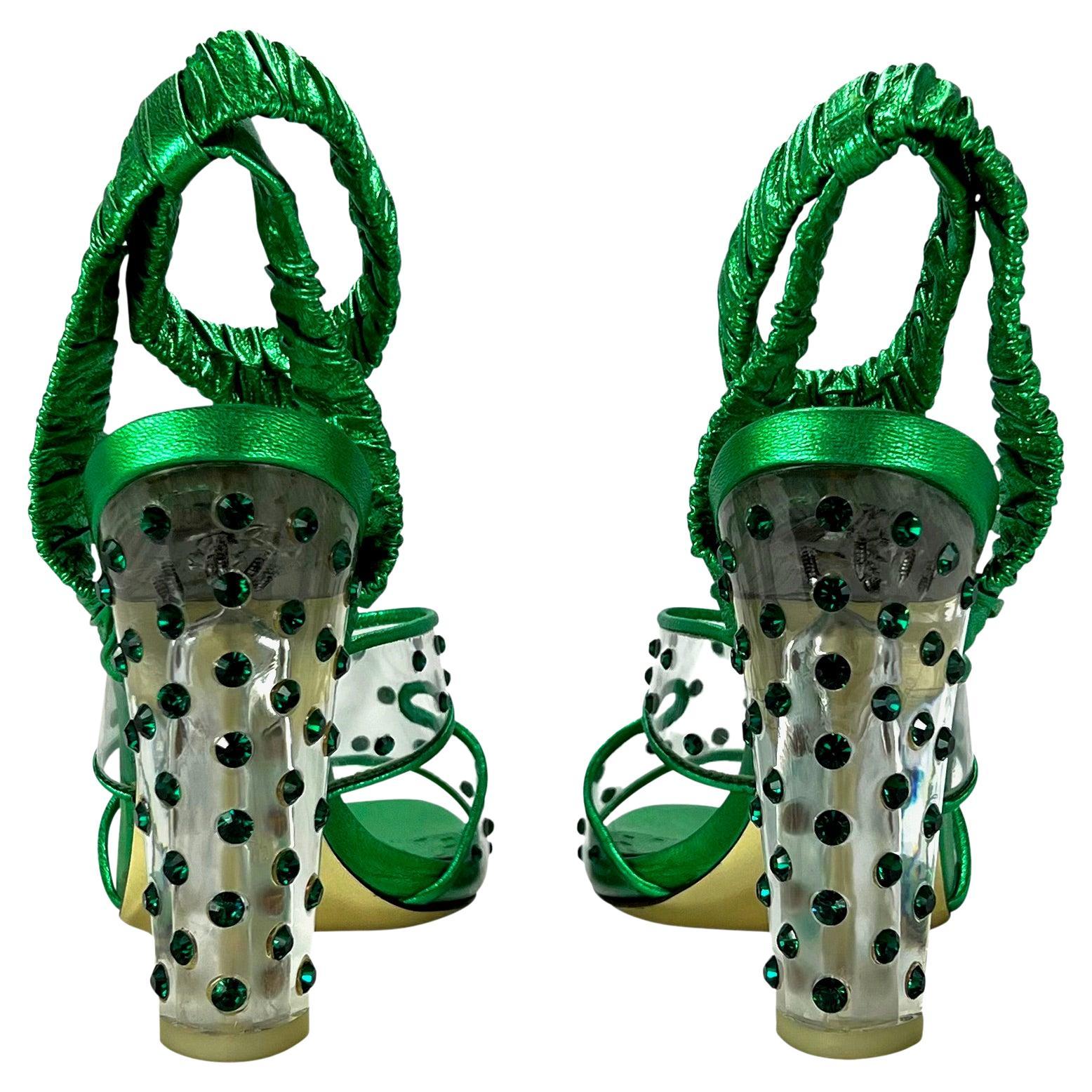 F/W 2003 Yves Saint Laurent by Tom Ford Green Rhinestone Lucite Pumps Size 38 - RealList