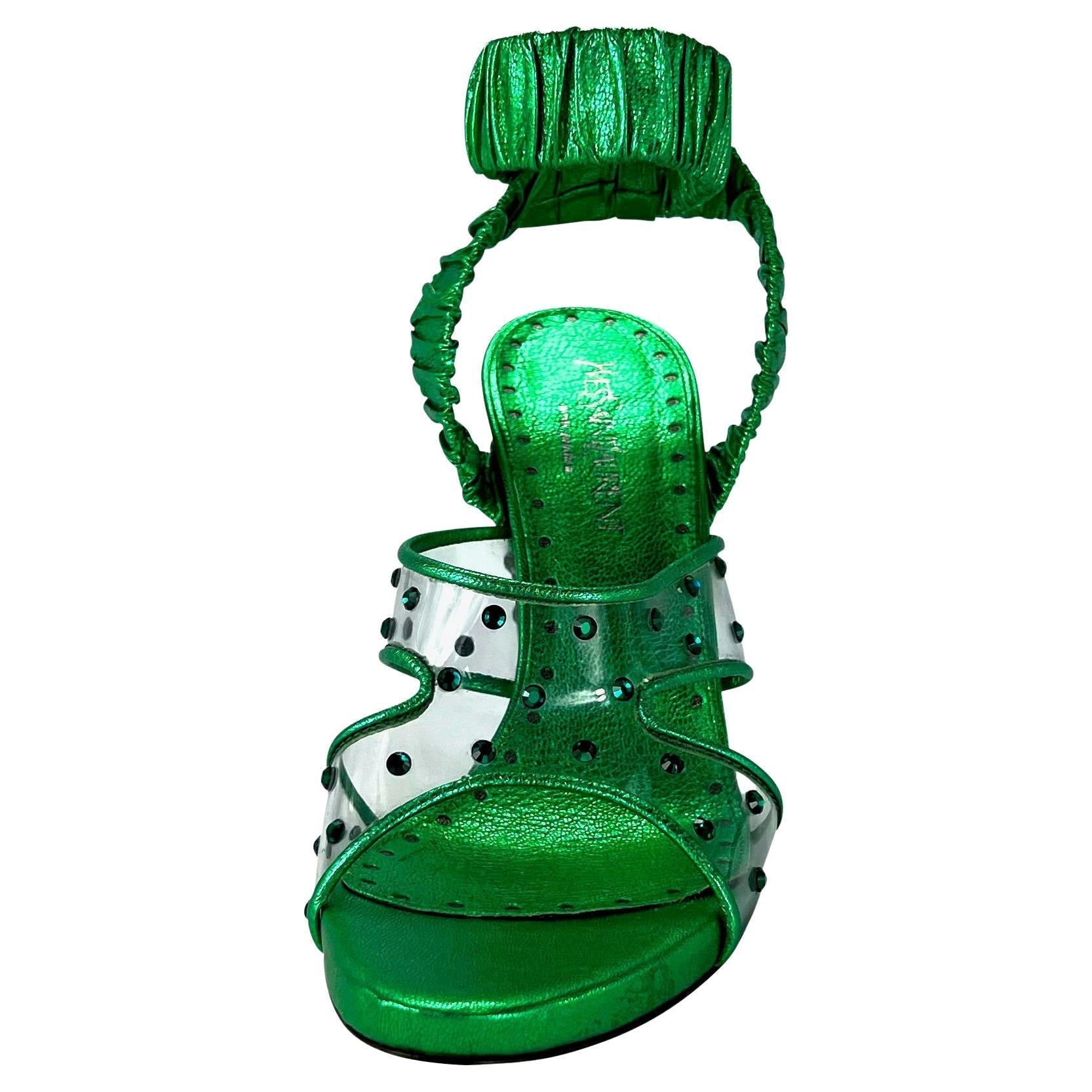 F/W 2003 Yves Saint Laurent by Tom Ford Green Rhinestone Lucite Pumps Size 38 - RealList