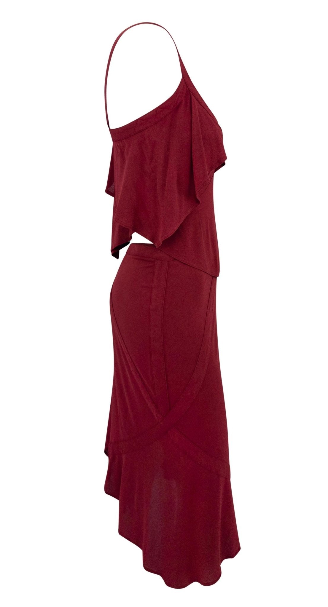 F/W 2003 Yves Saint Laurent by Tom Ford Red Sheer Stretch Tank Midi Skirt Set - RealList