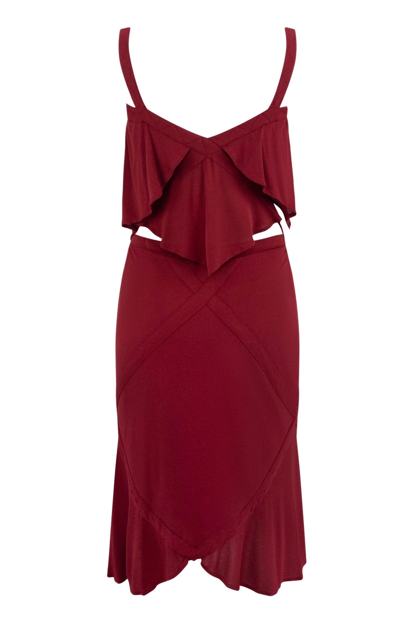 F/W 2003 Yves Saint Laurent by Tom Ford Red Sheer Stretch Tank Midi Skirt Set - RealList