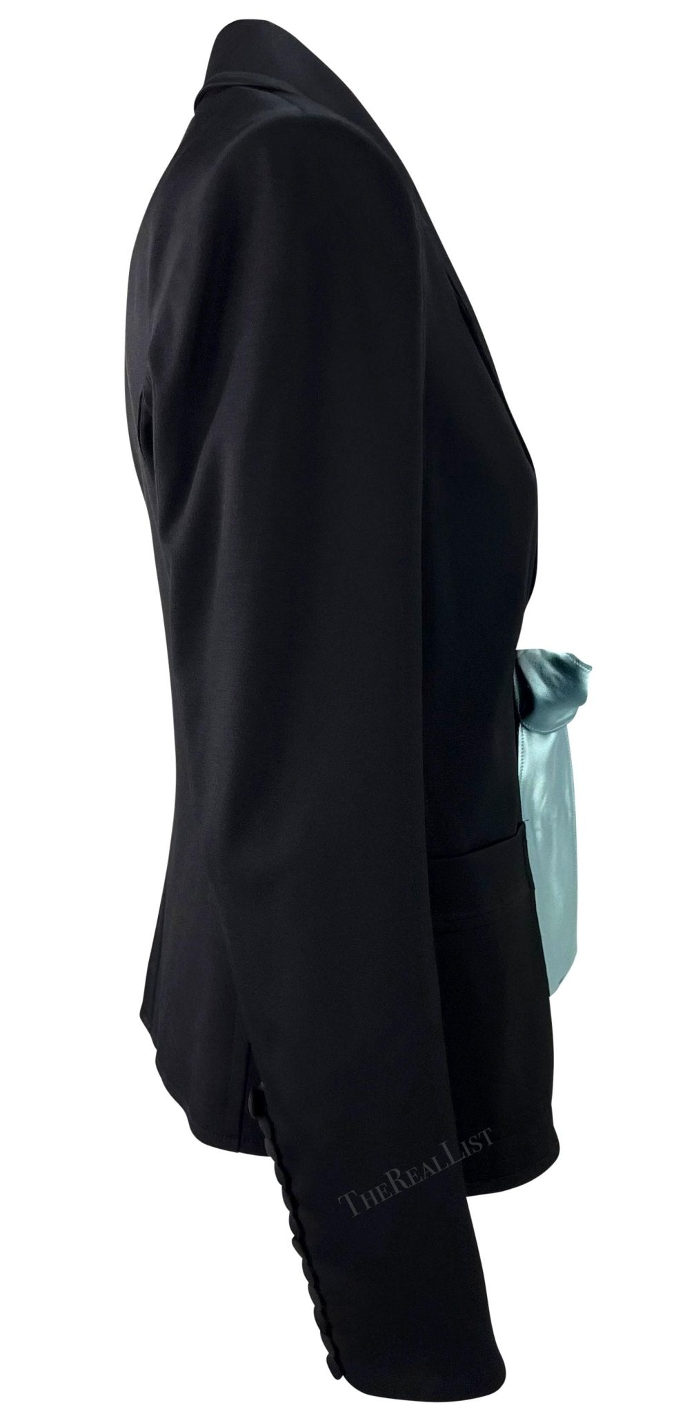 F/W 2003 Yves Saint Laurent by Tom Ford Runway Black Blazer Baby Blue Satin Tie - RealList