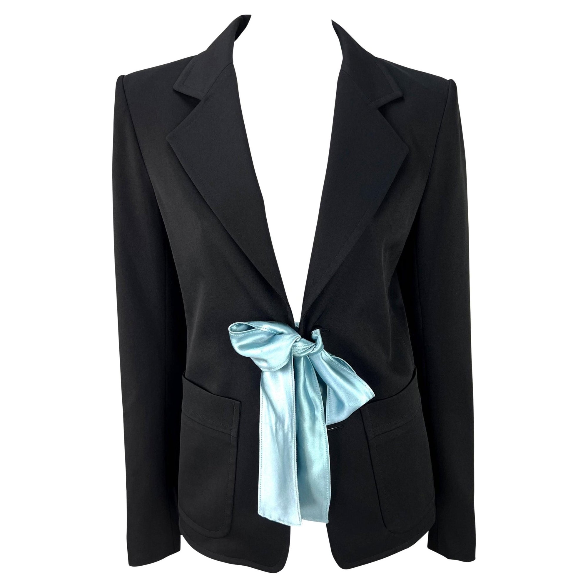 F/W 2003 Yves Saint Laurent by Tom Ford Runway Black Blazer Baby Blue Satin Tie - RealList