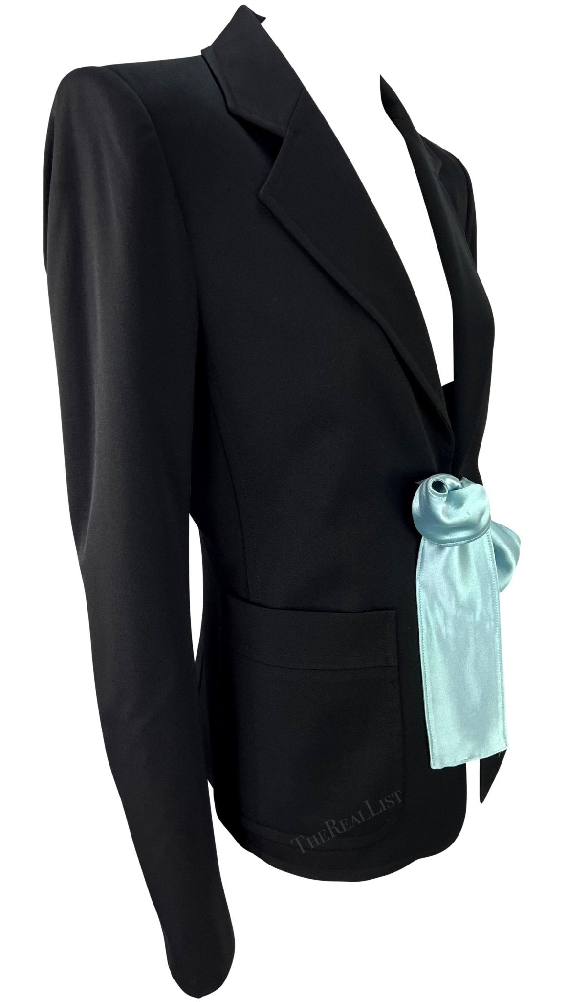 F/W 2003 Yves Saint Laurent by Tom Ford Runway Black Blazer Baby Blue Satin Tie - RealList