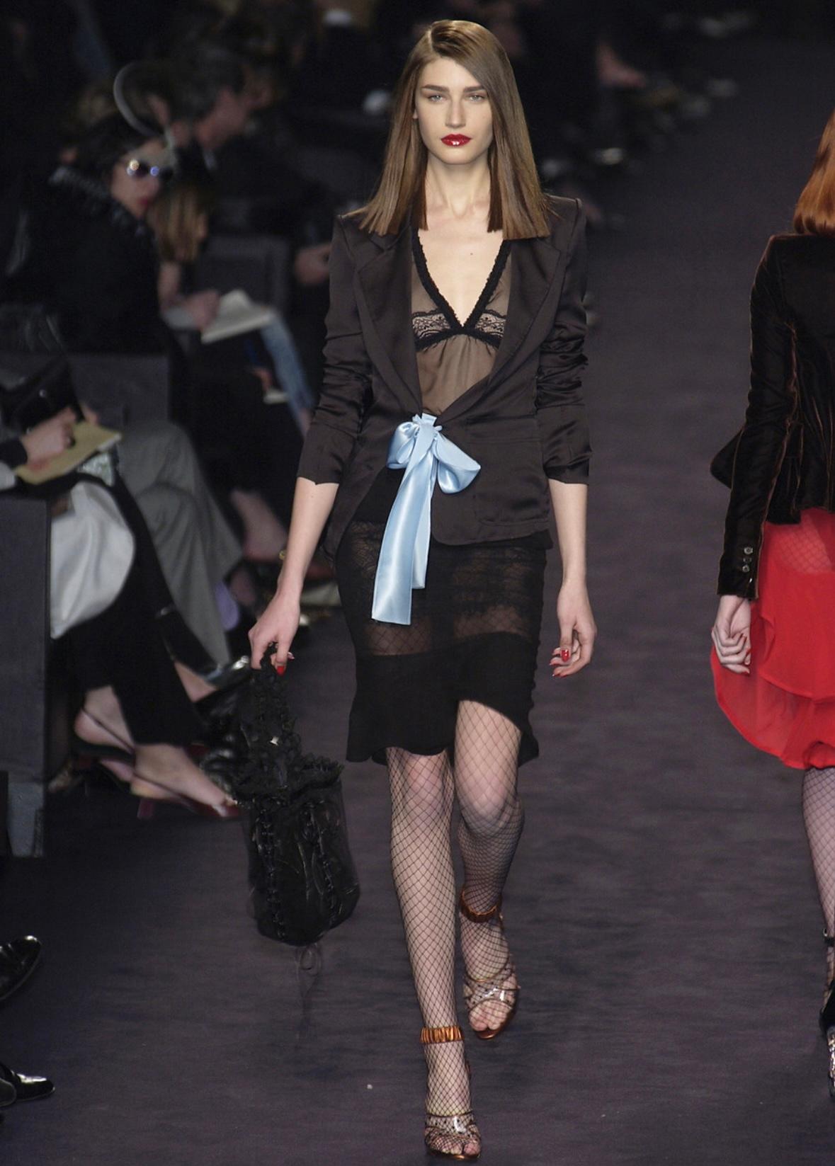 F/W 2003 Yves Saint Laurent by Tom Ford Runway Black Blazer Baby Blue Satin Tie - RealList