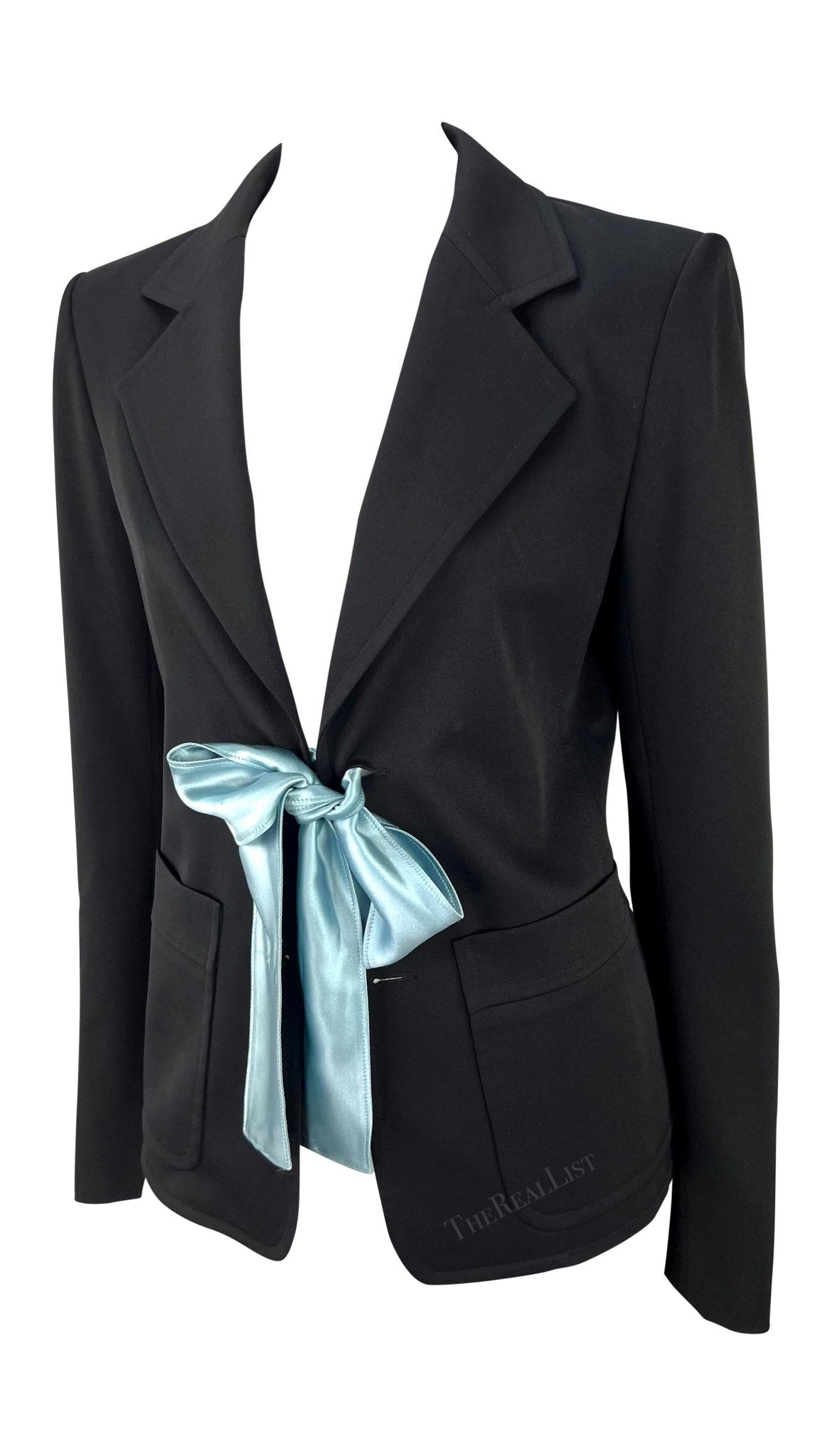 F/W 2003 Yves Saint Laurent by Tom Ford Runway Black Blazer Baby Blue Satin Tie - RealList