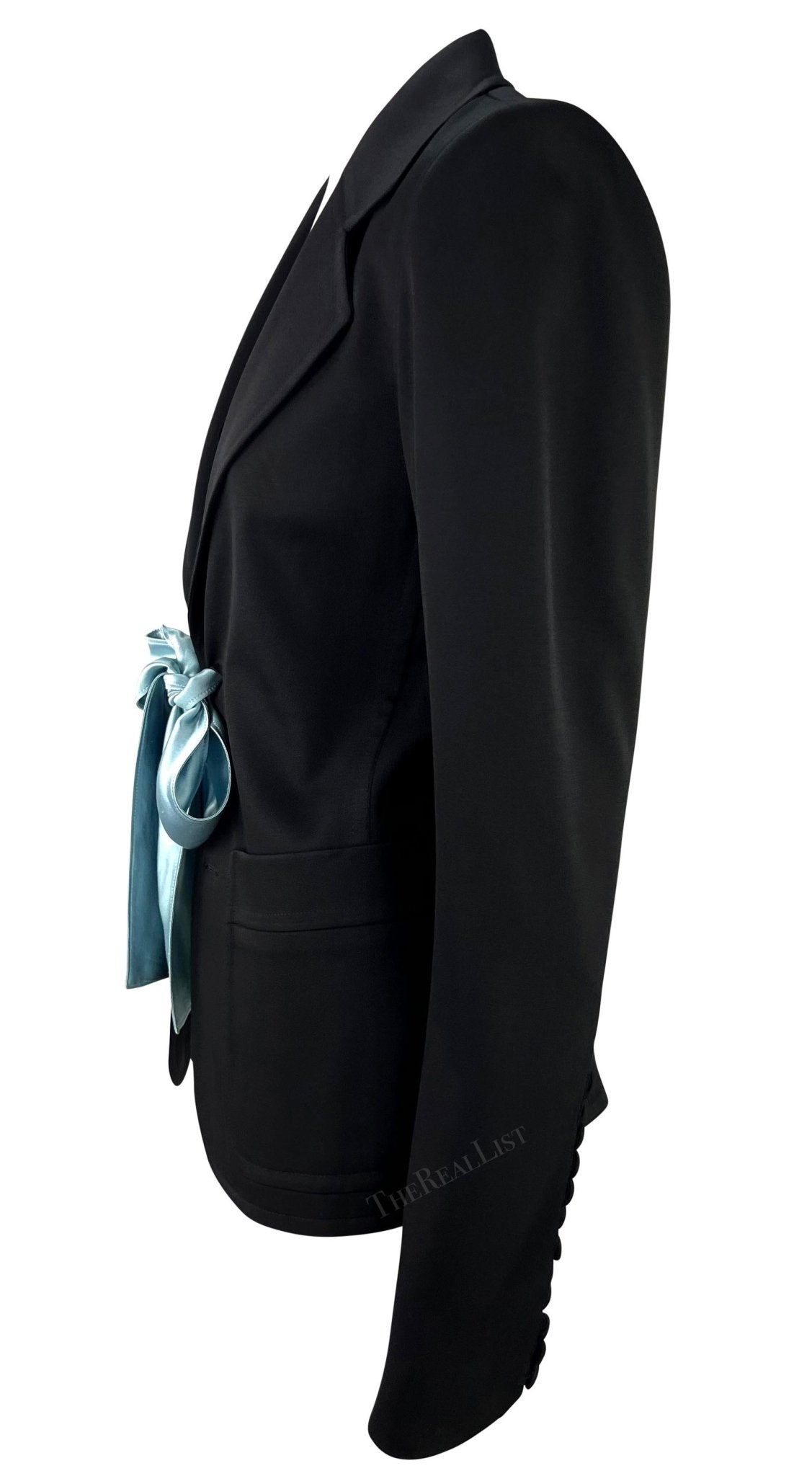 F/W 2003 Yves Saint Laurent by Tom Ford Runway Black Blazer Baby Blue Satin Tie - RealList