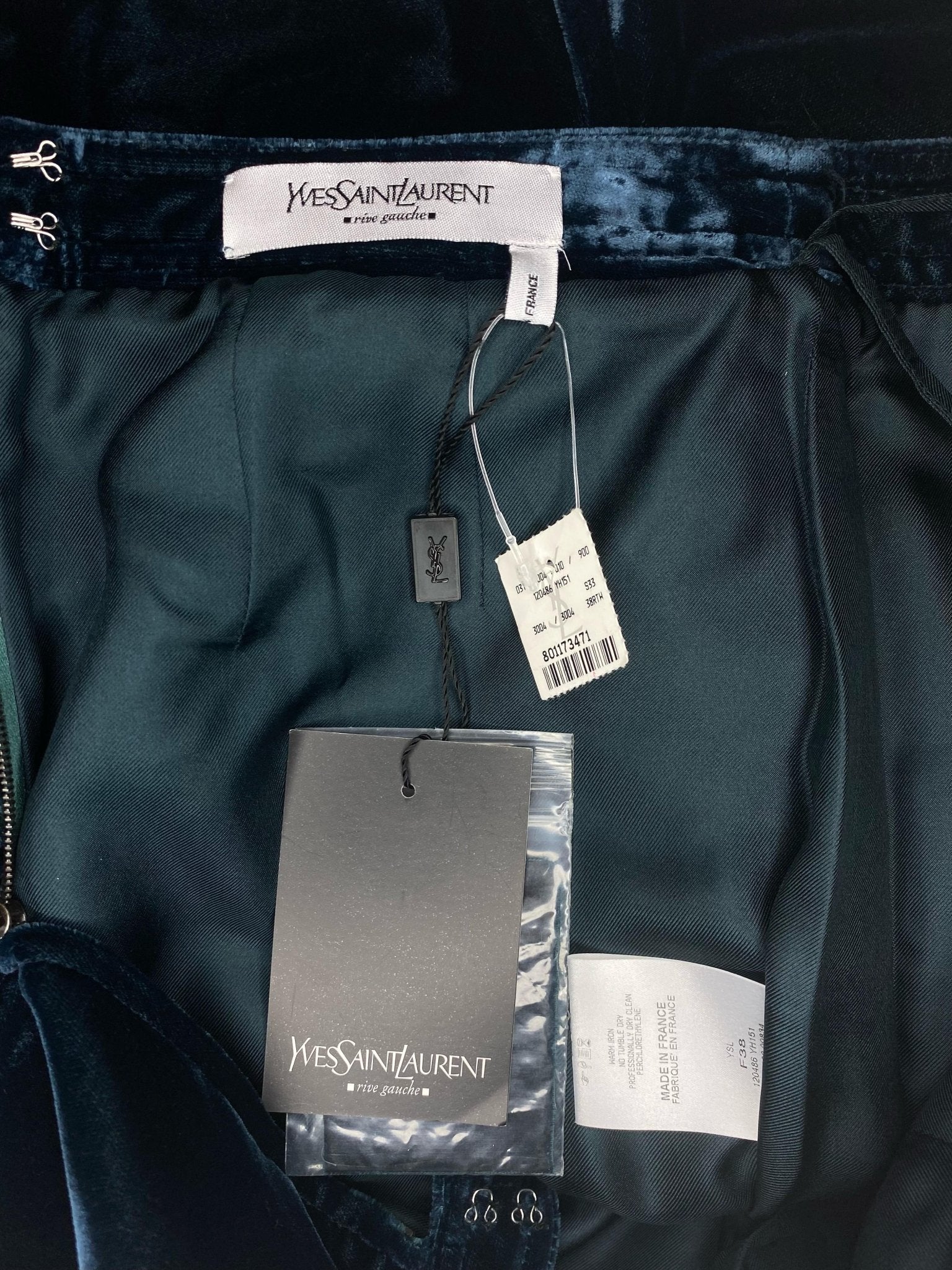 F/W 2003 Yves Saint Laurent by Tom Ford Runway Green Velvet Ribbon Skirt Suit - RealList
