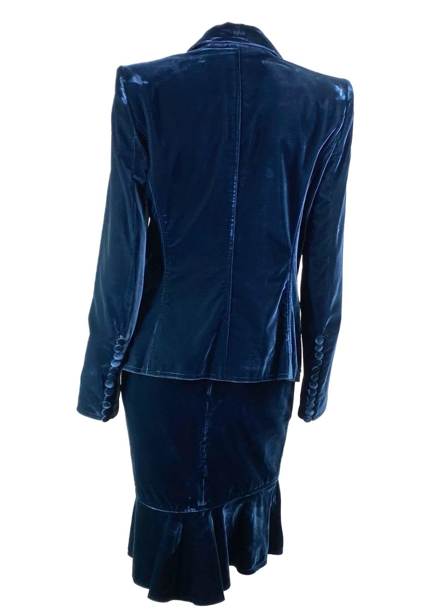 F/W 2003 Yves Saint Laurent by Tom Ford Runway Green Velvet Ribbon Skirt Suit - RealList