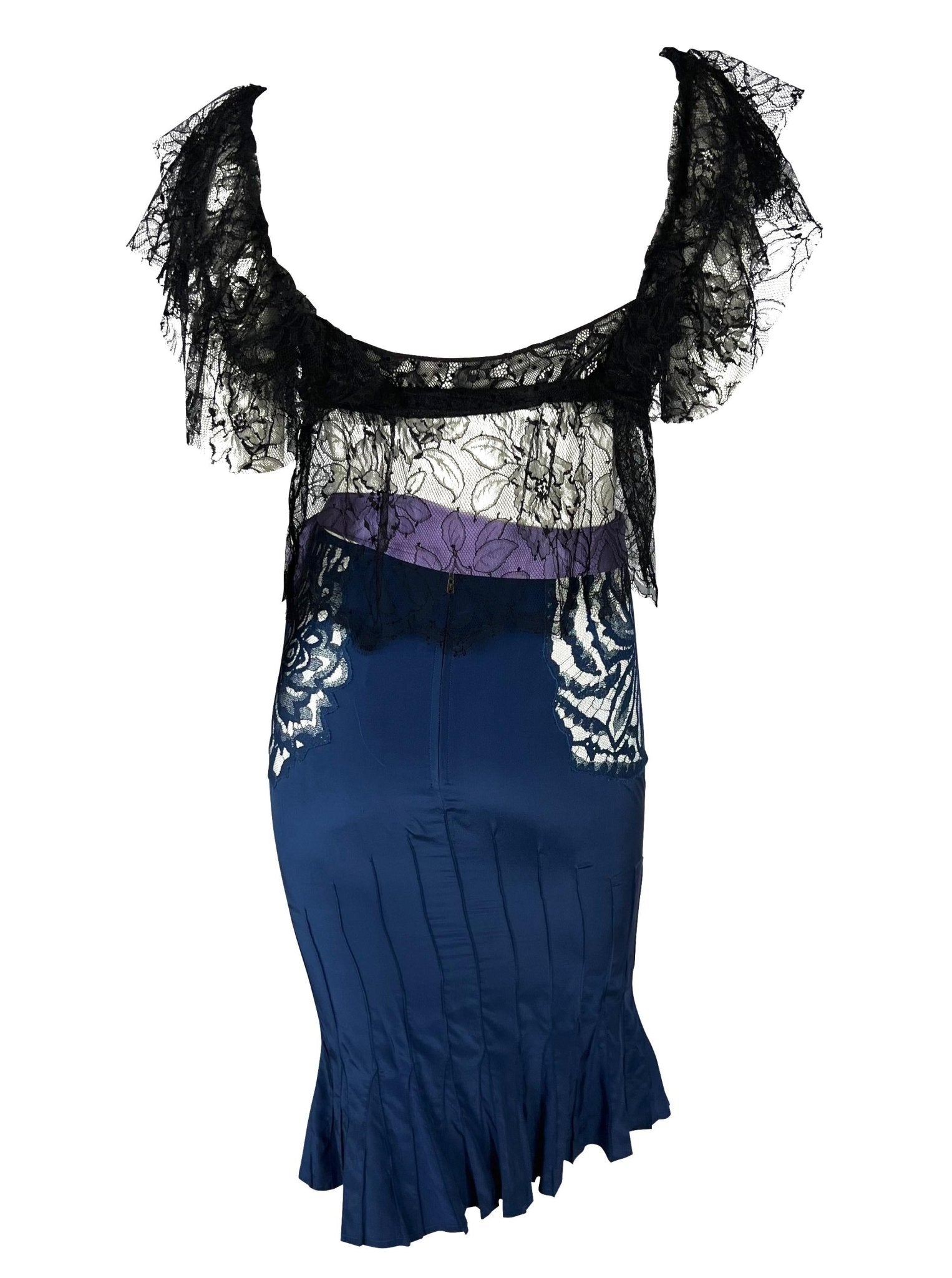 F/W 2003 Yves Saint Laurent by Tom Ford Runway Purple Satin Sheer Lace Skirt Set - RealList