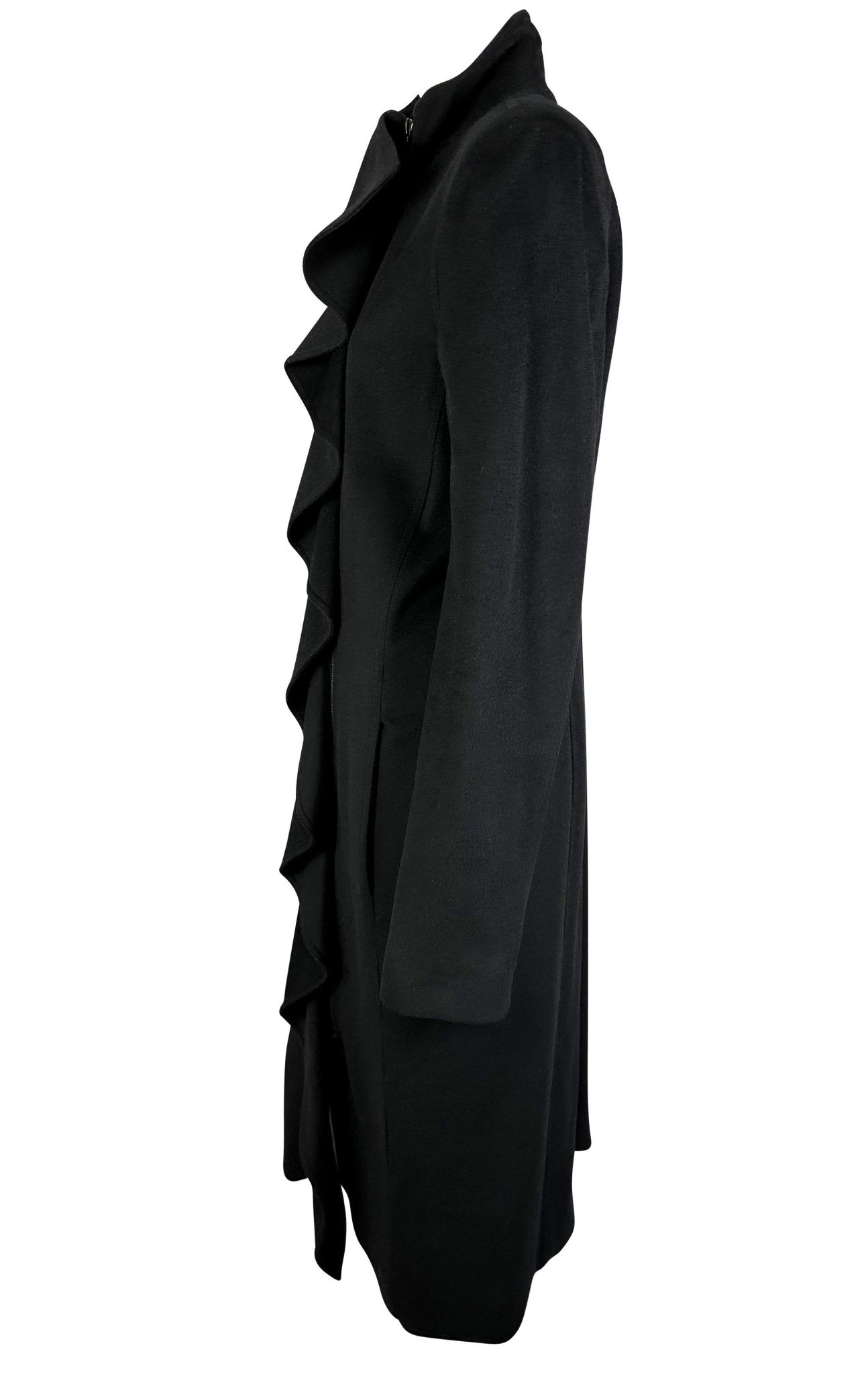 F/W 2003 Yves Saint Laurent by Tom Ford Runway Ruffle Overcoat Black - RealList