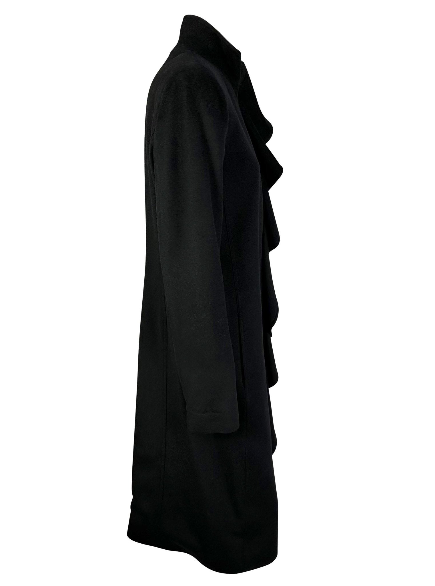 F/W 2003 Yves Saint Laurent by Tom Ford Runway Ruffle Overcoat Black - RealList