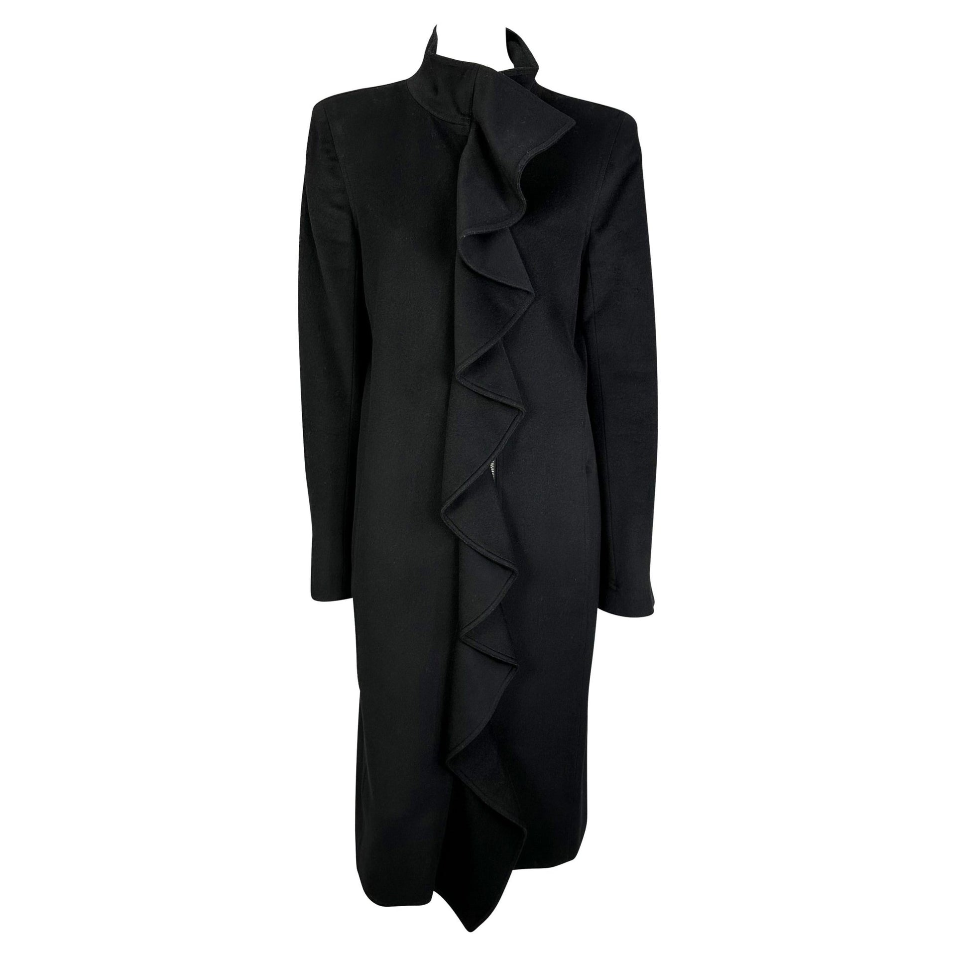 F/W 2003 Yves Saint Laurent by Tom Ford Runway Ruffle Overcoat Black - RealList