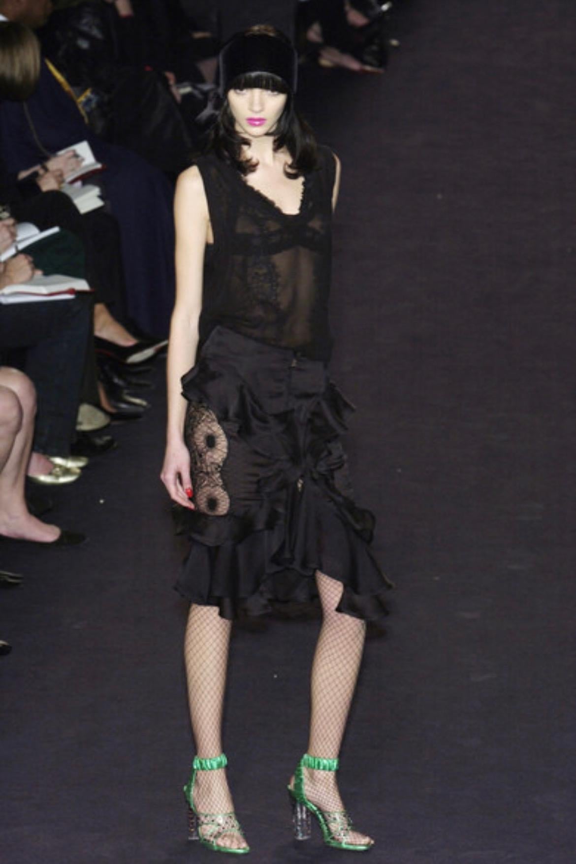 F/W 2003 Yves Saint Laurent by Tom Ford Sheer Lace Satin Ruffled Top Skirt Set - RealList