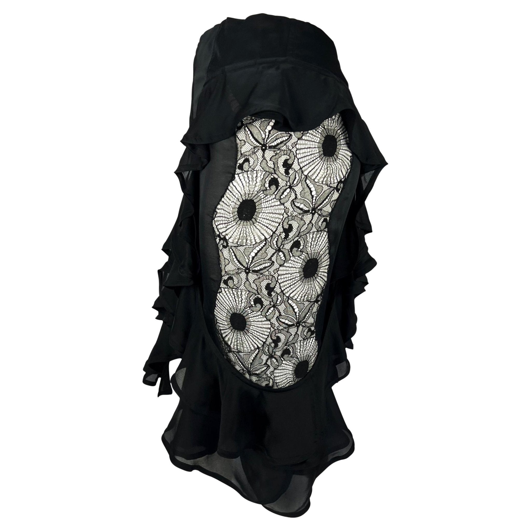 F/W 2003 Yves Saint Laurent by Tom Ford Sheer Lace Satin Ruffled Top Skirt Set - RealList