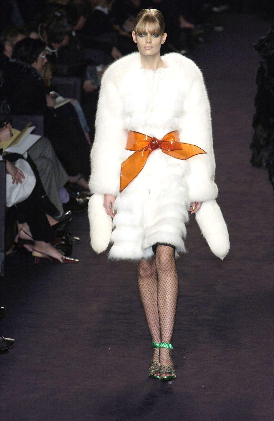 F/W 2003 Yves Saint Laurent by Tom Ford White Fox / Faux Fur Runway Coat - RealList