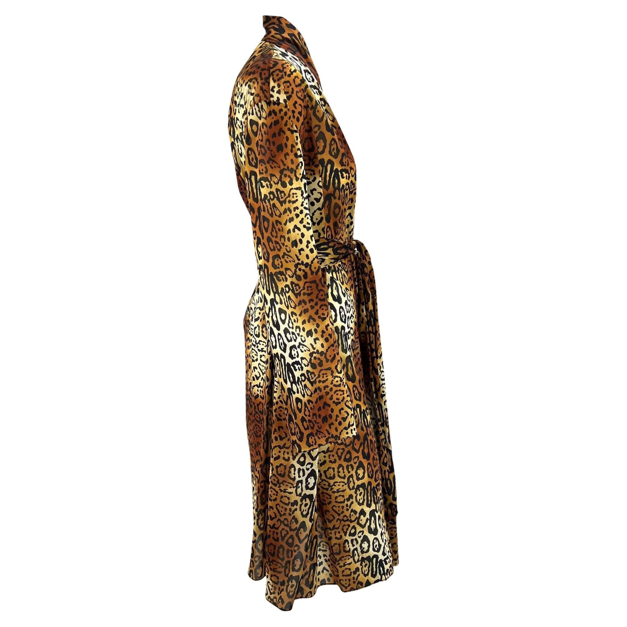 F/W 2004 Christian Dior by John Galliano Brown Leopard Print Silk Blend Robe - RealList