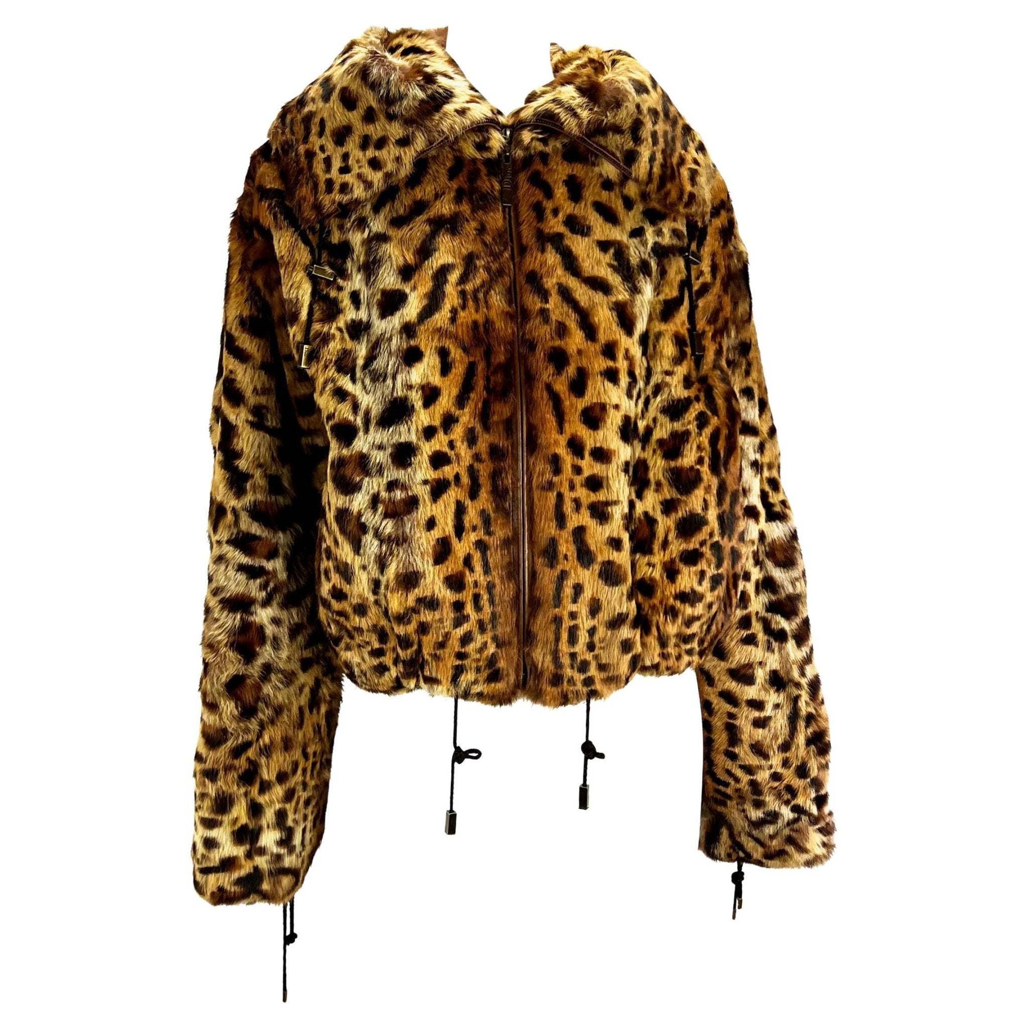 F/W 2004 Christian Dior by John Galliano Leopard Print Fur Zip Hooded Jacket - RealList