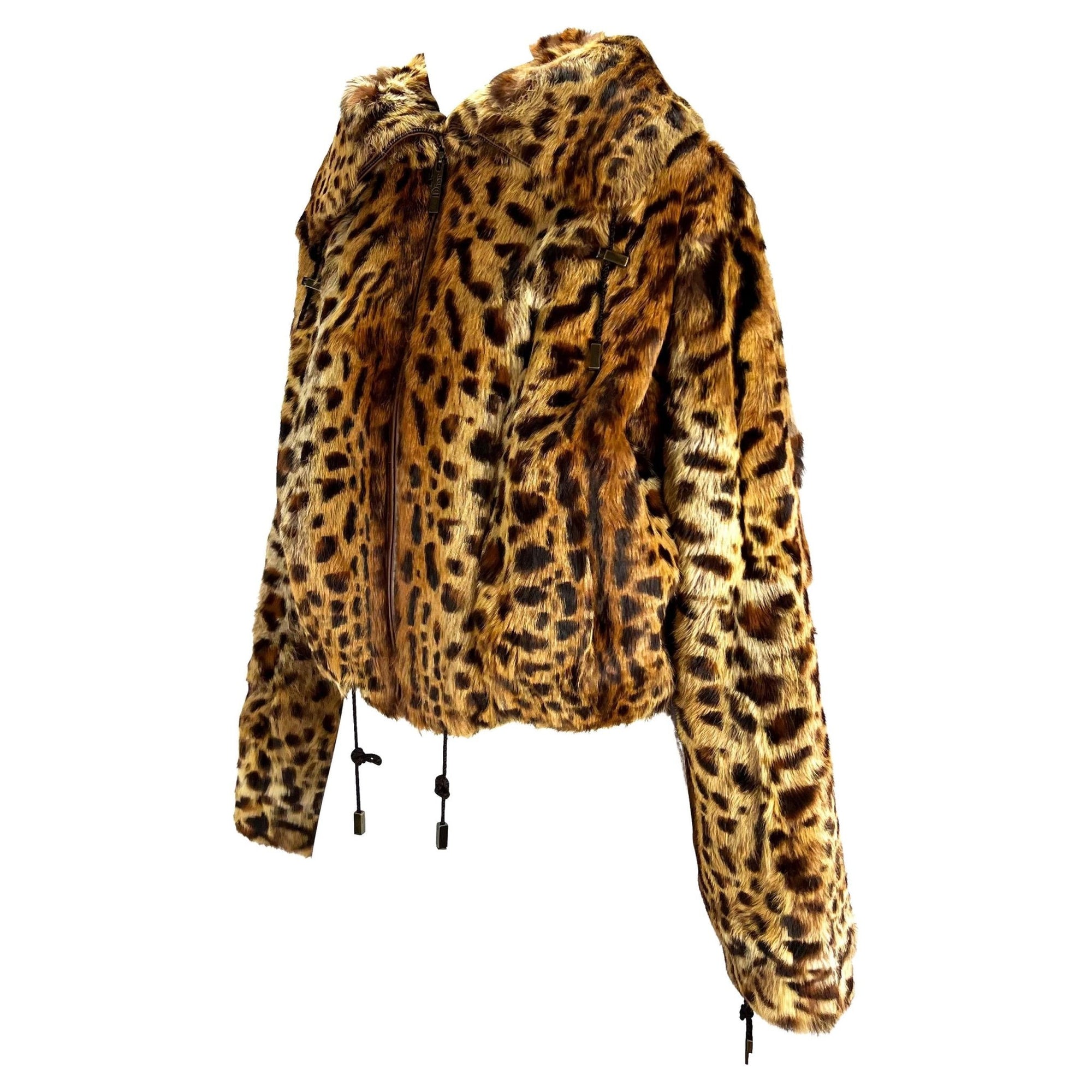F/W 2004 Christian Dior by John Galliano Leopard Print Fur Zip Hooded Jacket - RealList