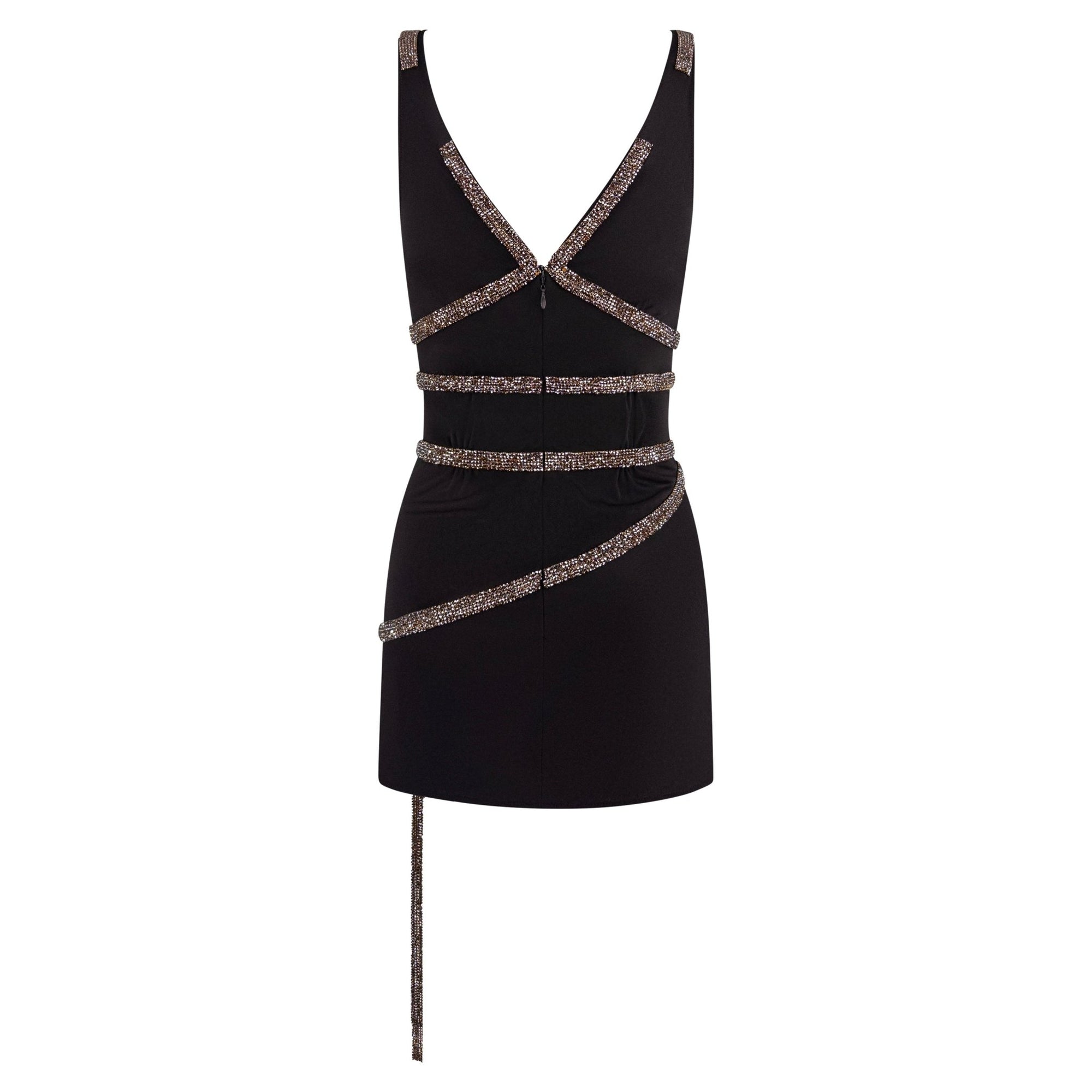F/W 2004 Dolce & Gabbana Brown Crystal Chainmail Trim Mini Dress - RealList