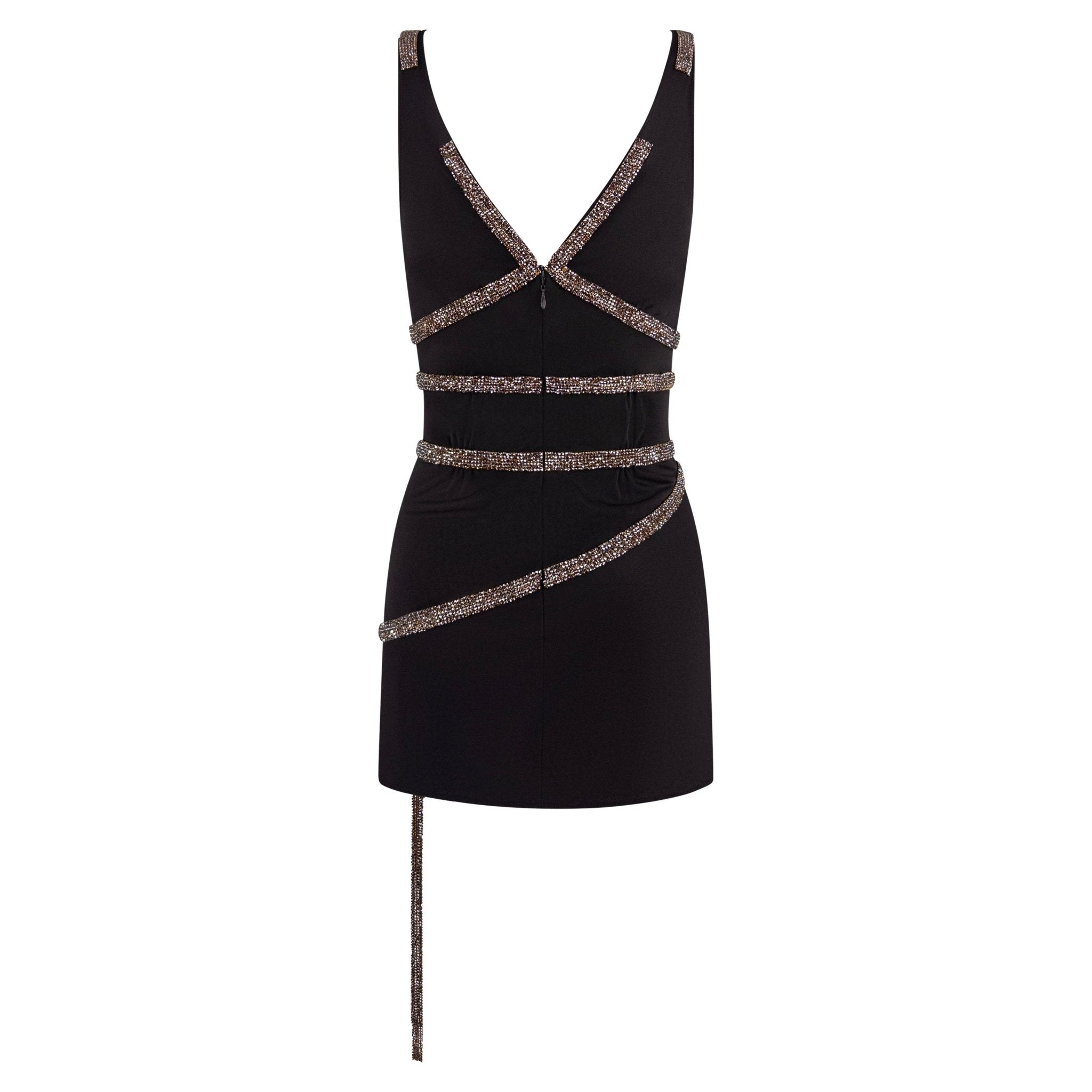 F/W 2004 Dolce & Gabbana Brown Crystal Chainmail Trim Mini Dress - RealList