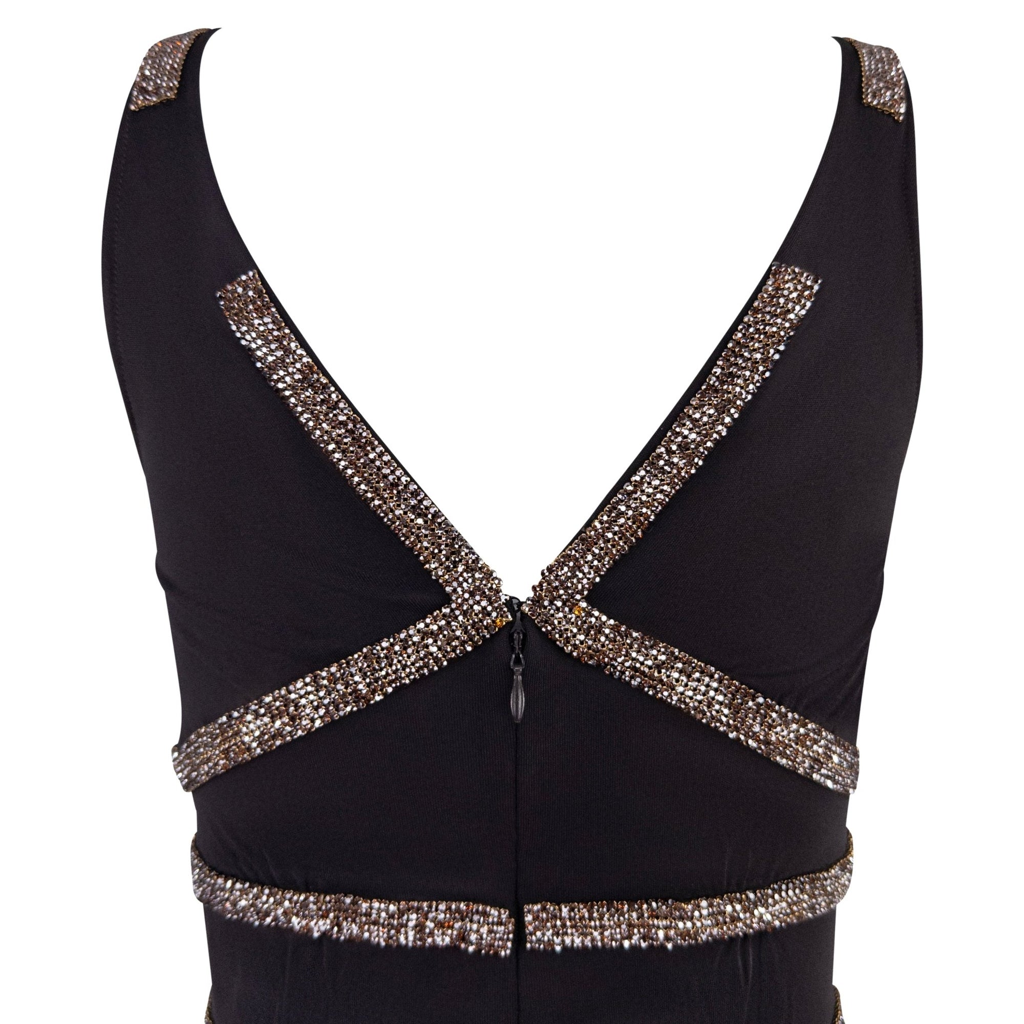 F/W 2004 Dolce & Gabbana Brown Crystal Chainmail Trim Mini Dress - RealList