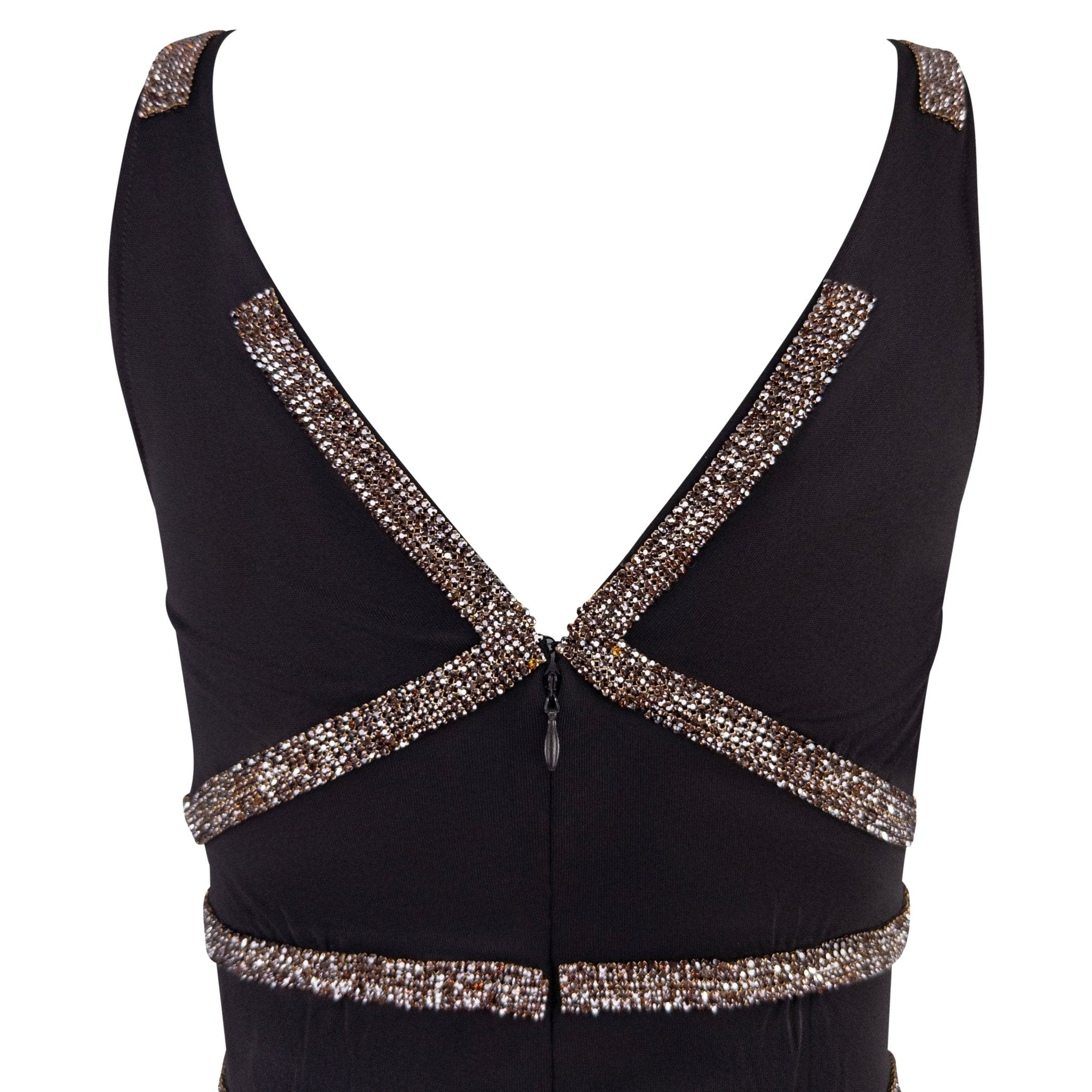 F/W 2004 Dolce & Gabbana Brown Crystal Chainmail Trim Mini Dress - RealList