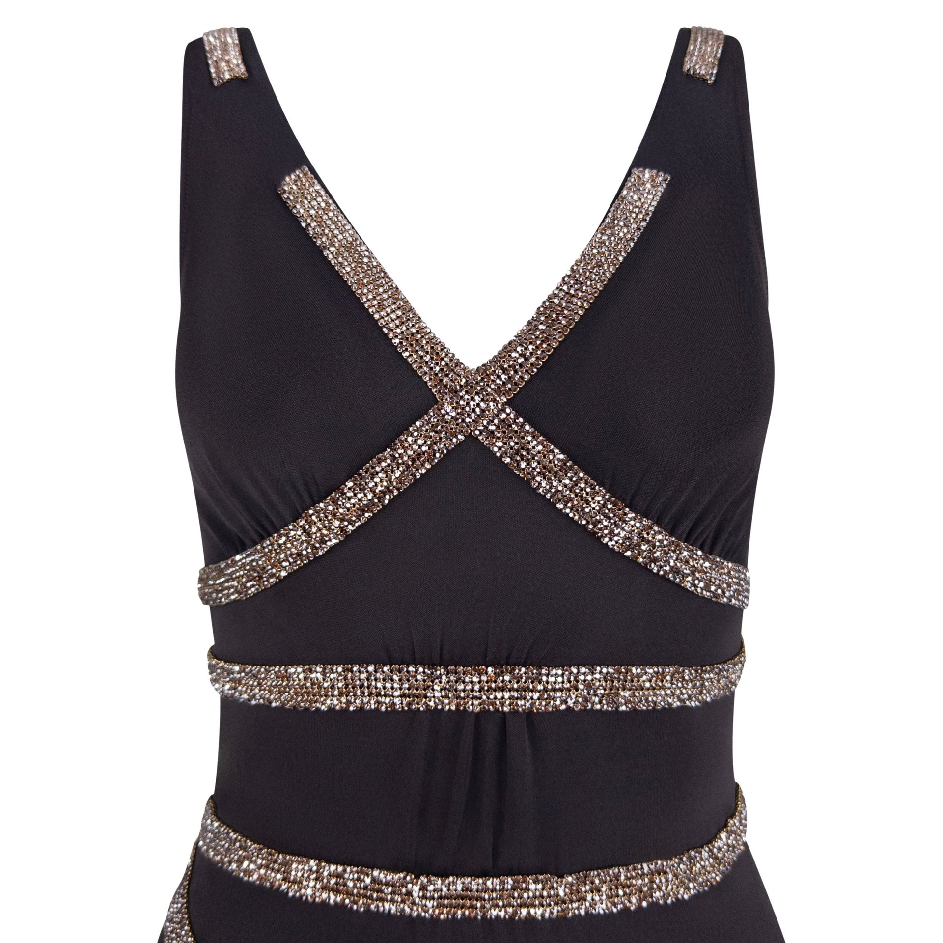 F/W 2004 Dolce & Gabbana Brown Crystal Chainmail Trim Mini Dress - RealList