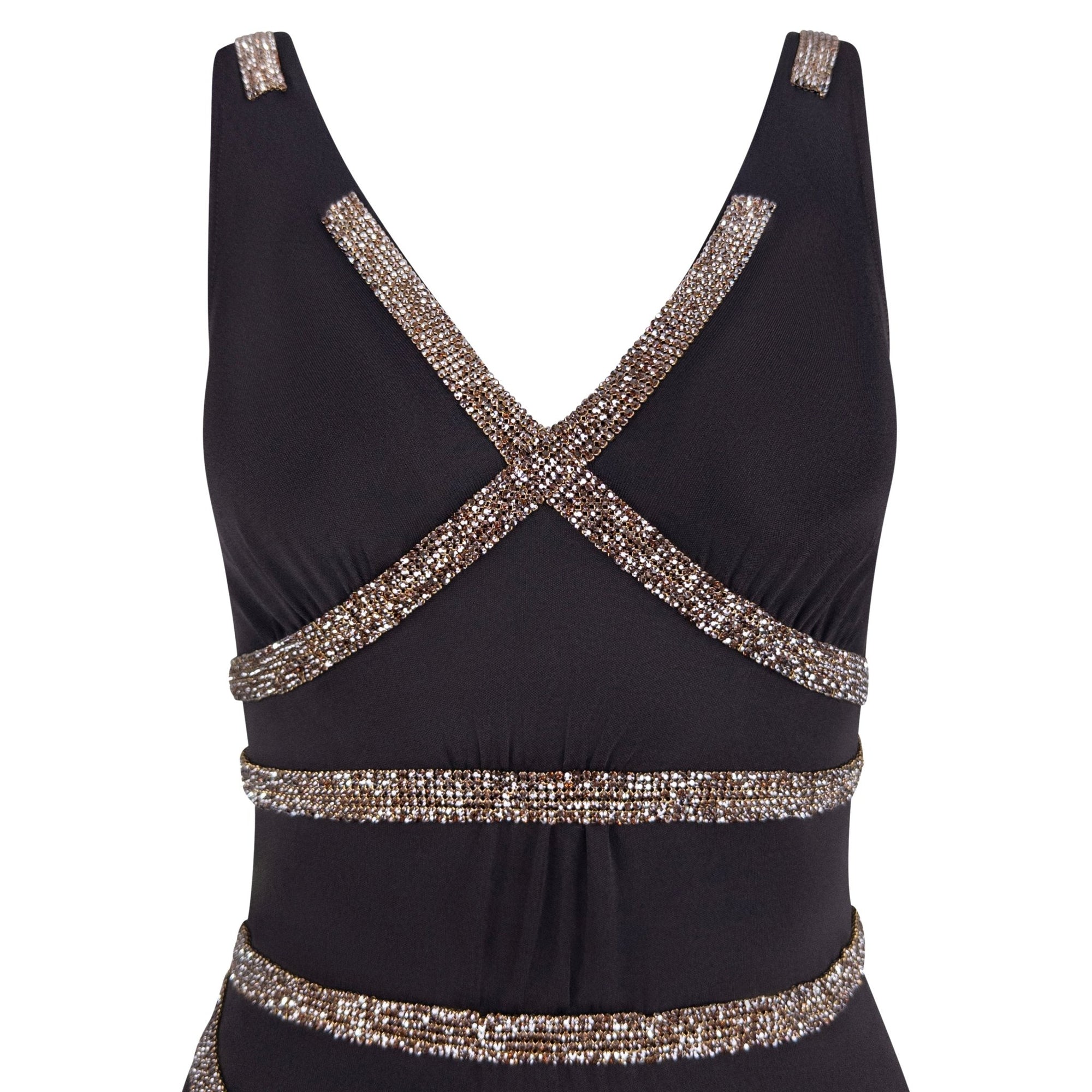 F/W 2004 Dolce & Gabbana Brown Crystal Chainmail Trim Mini Dress - RealList