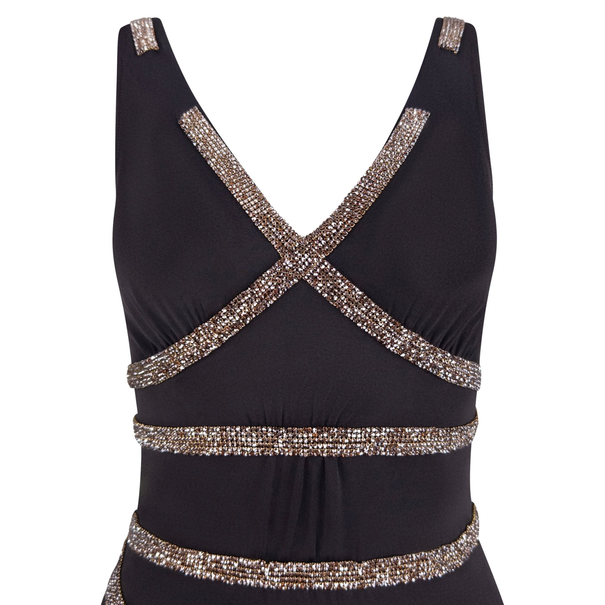 F/W 2004 Dolce & Gabbana Brown Crystal Chainmail Trim Mini Dress - RealList