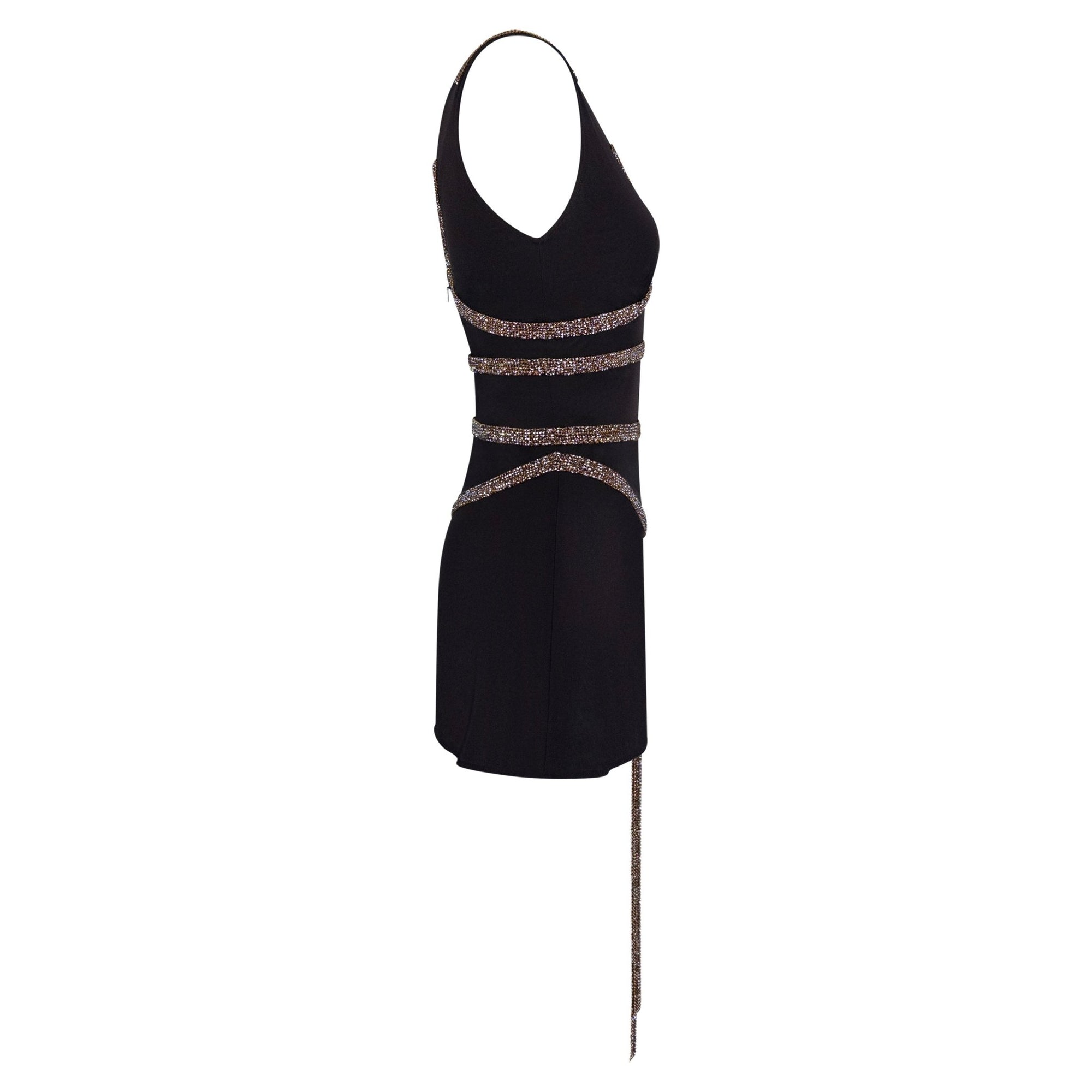 F/W 2004 Dolce & Gabbana Brown Crystal Chainmail Trim Mini Dress - RealList