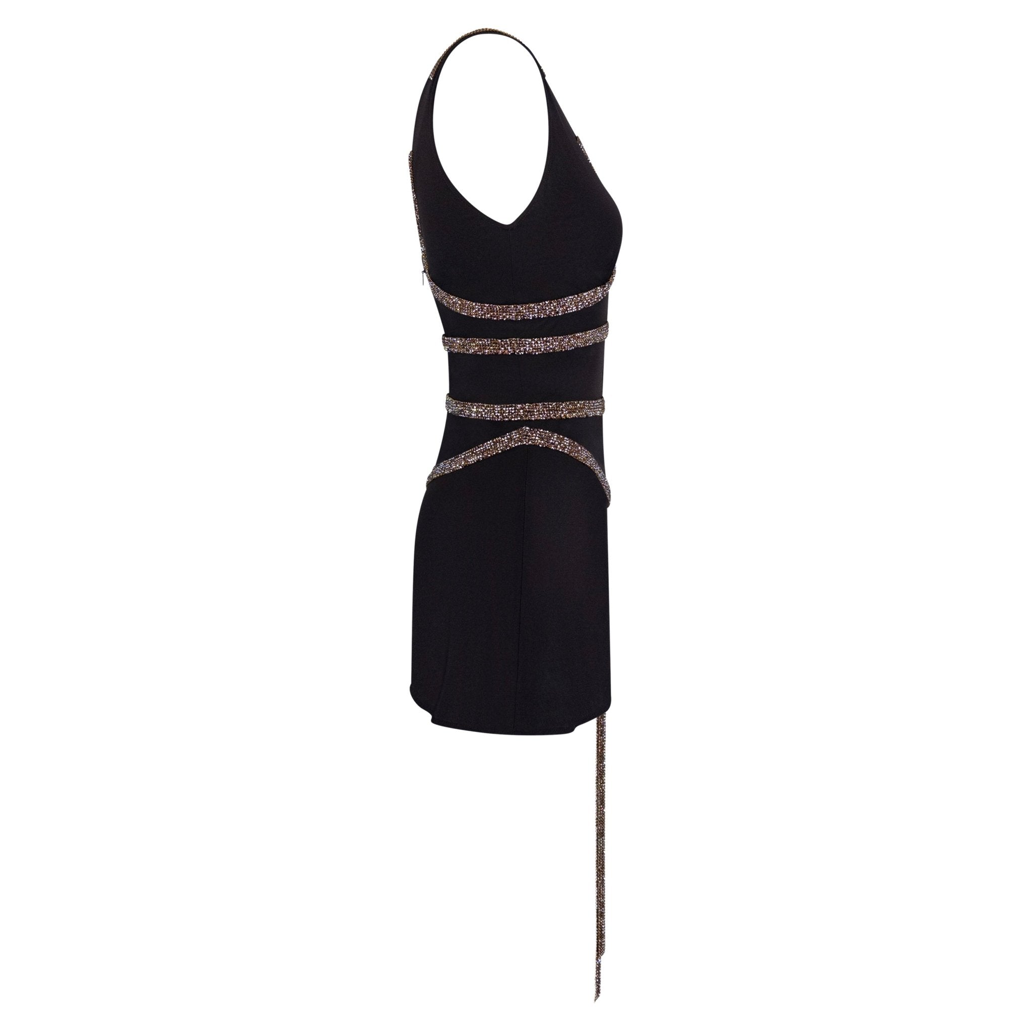 F/W 2004 Dolce & Gabbana Brown Crystal Chainmail Trim Mini Dress - RealList