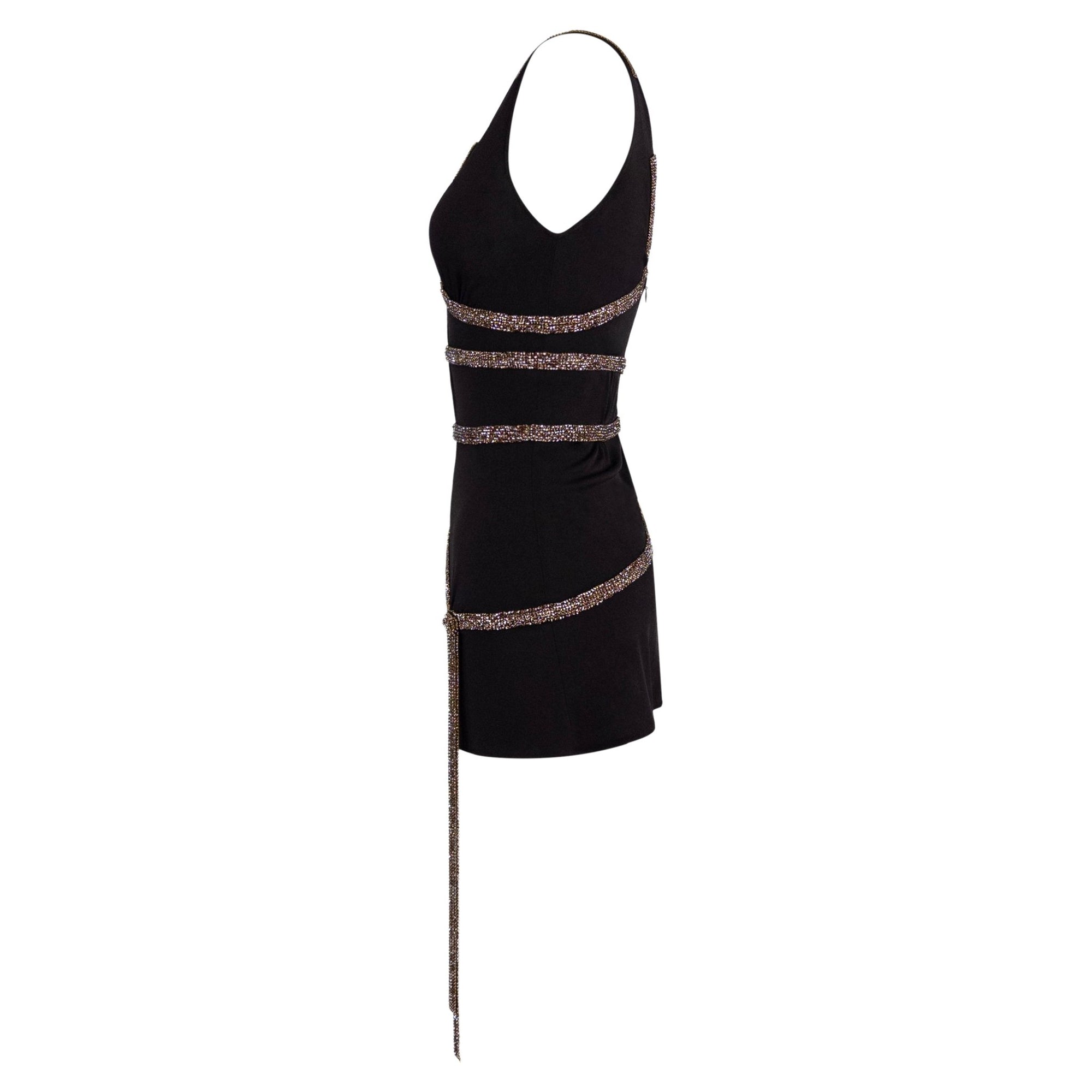 F/W 2004 Dolce & Gabbana Brown Crystal Chainmail Trim Mini Dress - RealList