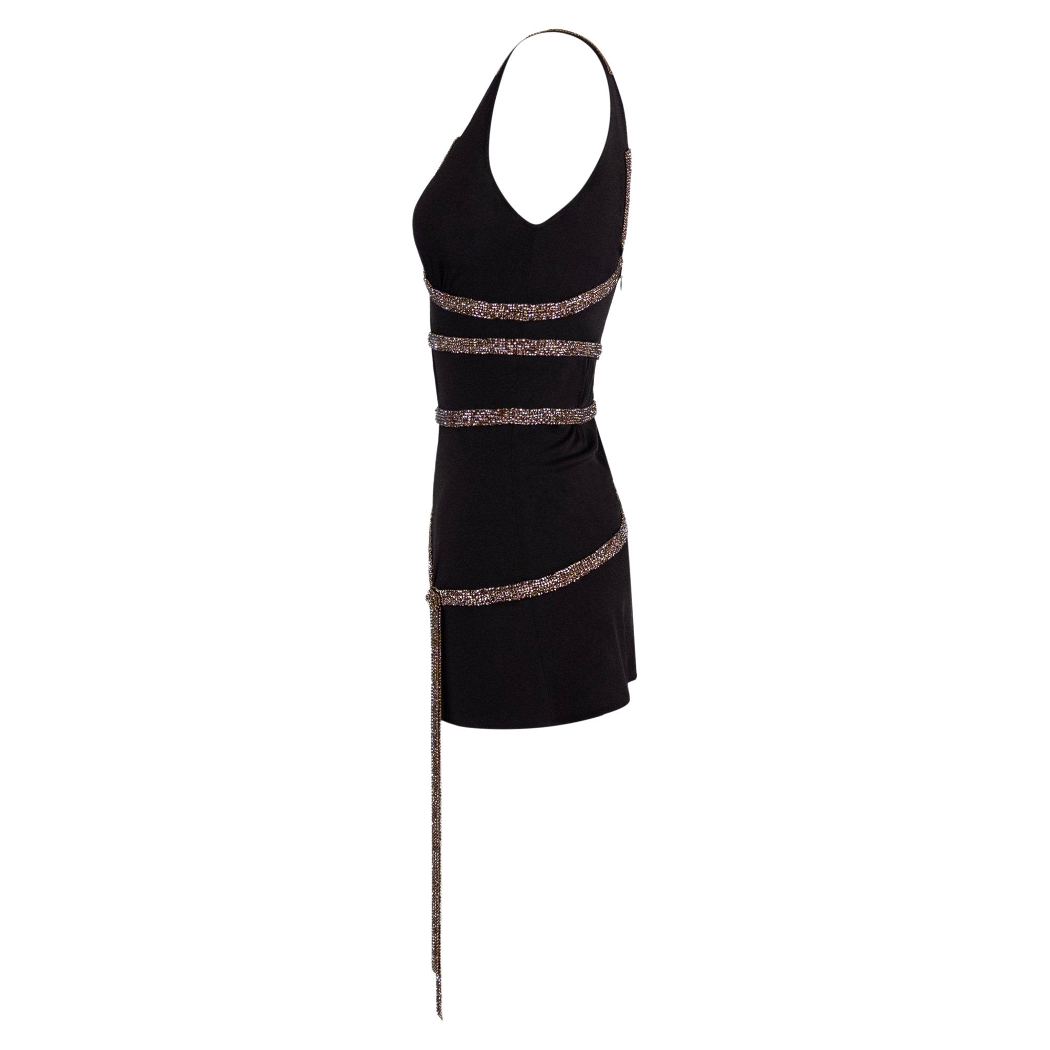 F/W 2004 Dolce & Gabbana Brown Crystal Chainmail Trim Mini Dress - RealList