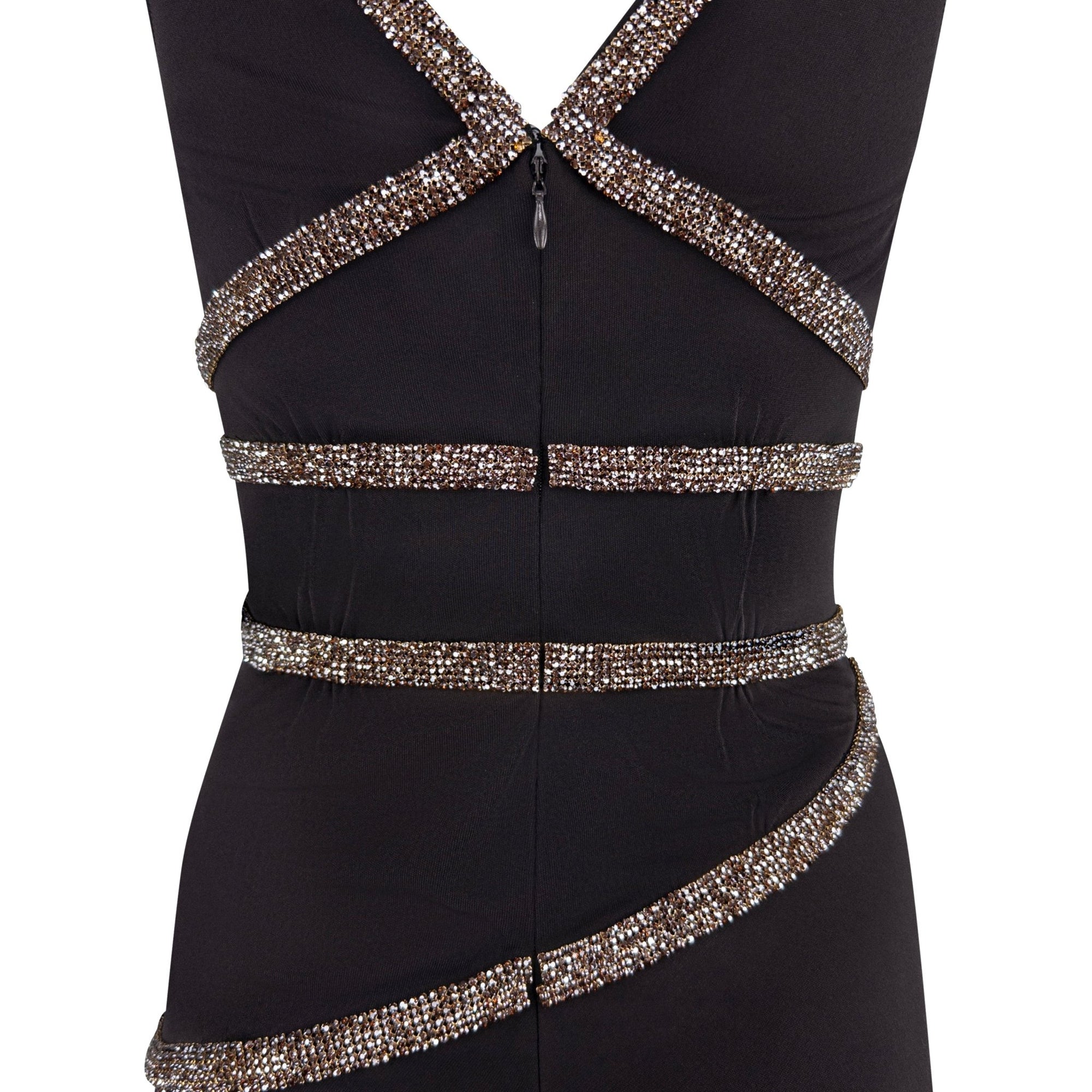 F/W 2004 Dolce & Gabbana Brown Crystal Chainmail Trim Mini Dress - RealList