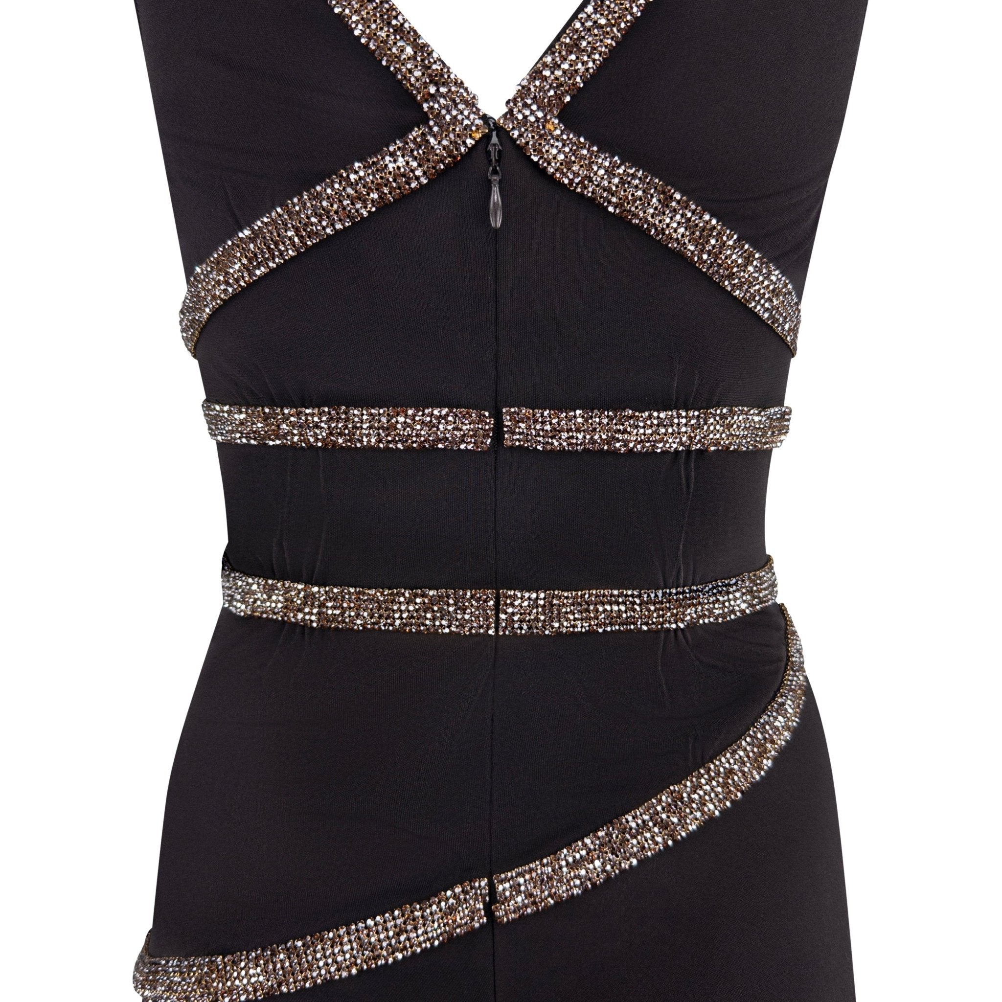 F/W 2004 Dolce & Gabbana Brown Crystal Chainmail Trim Mini Dress - RealList