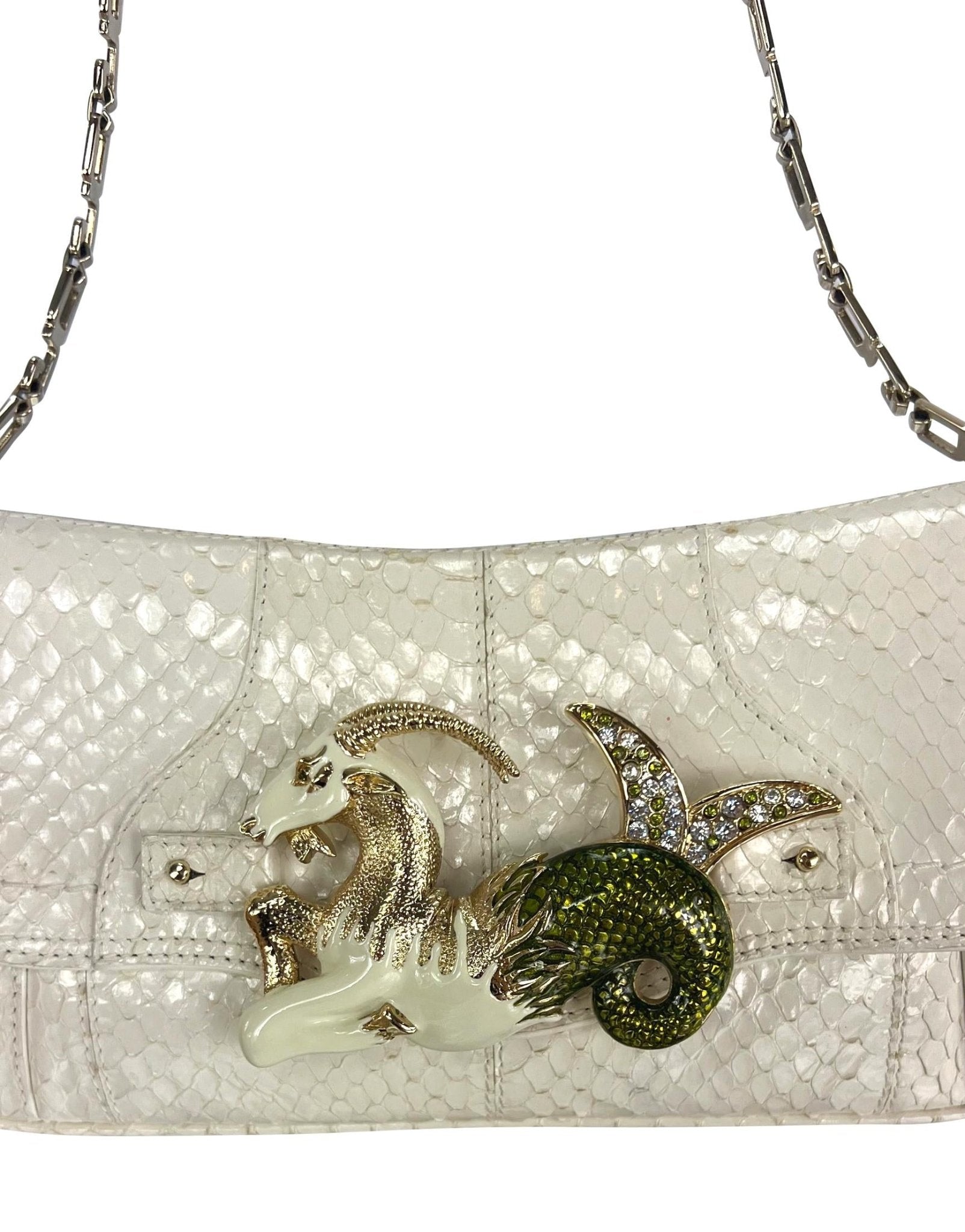 F/W 2004 Dolce & Gabbana Rhinestone Capriorn White Python Horoscope Shoulder Bag - RealList
