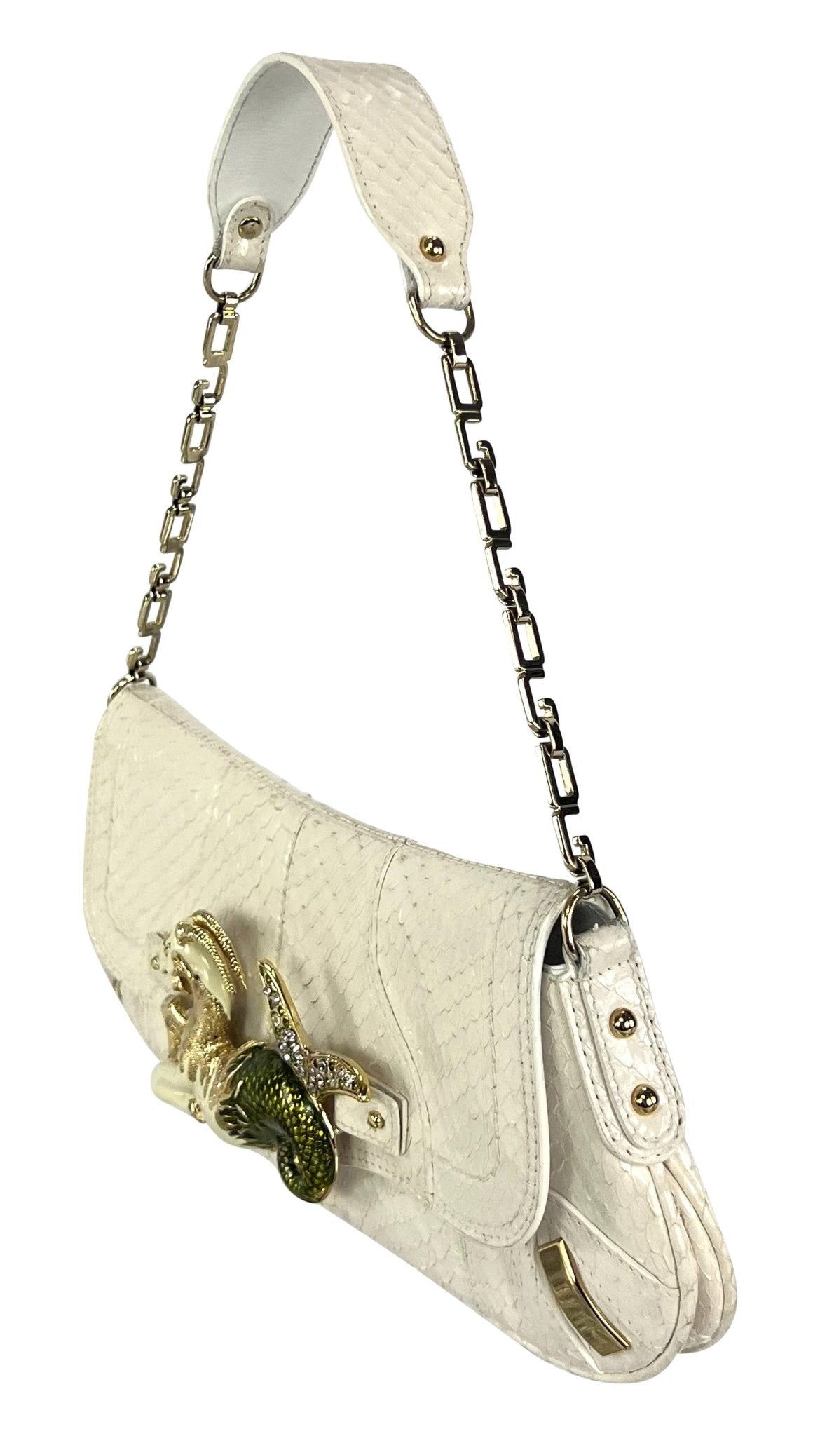 F/W 2004 Dolce & Gabbana Rhinestone Capriorn White Python Horoscope Shoulder Bag - RealList