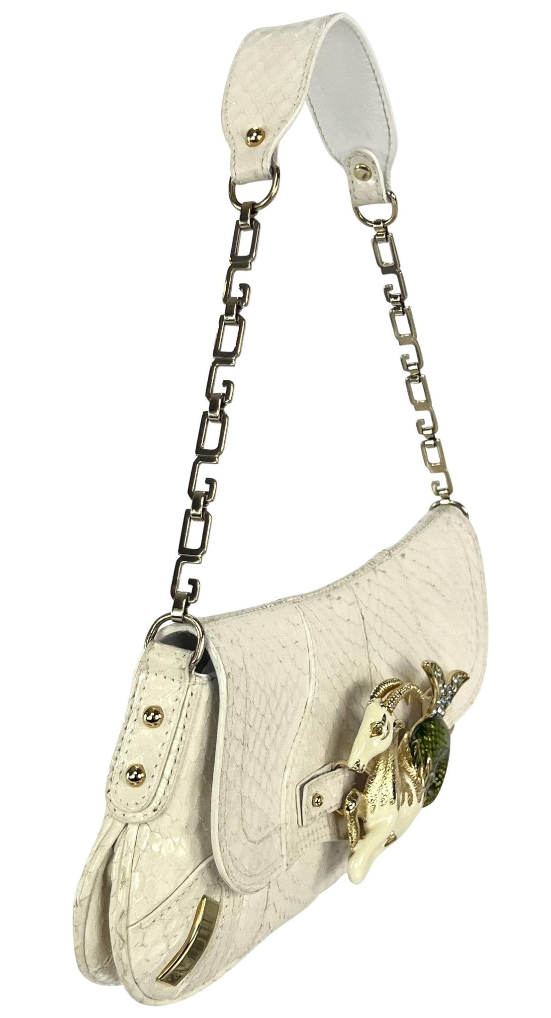 F/W 2004 Dolce & Gabbana Rhinestone Capriorn White Python Horoscope Shoulder Bag - RealList
