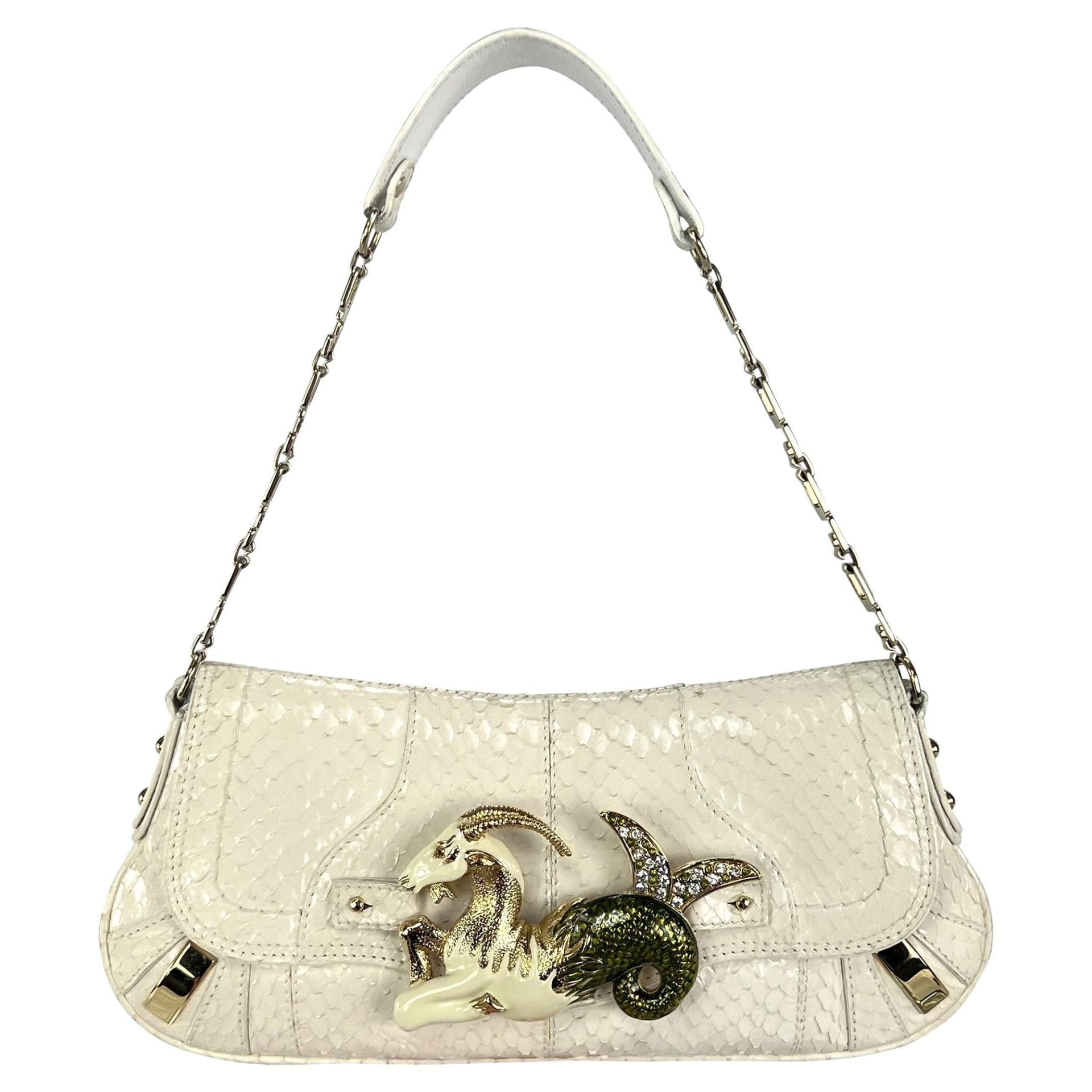 F/W 2004 Dolce & Gabbana Rhinestone Capriorn White Python Horoscope Shoulder Bag - RealList