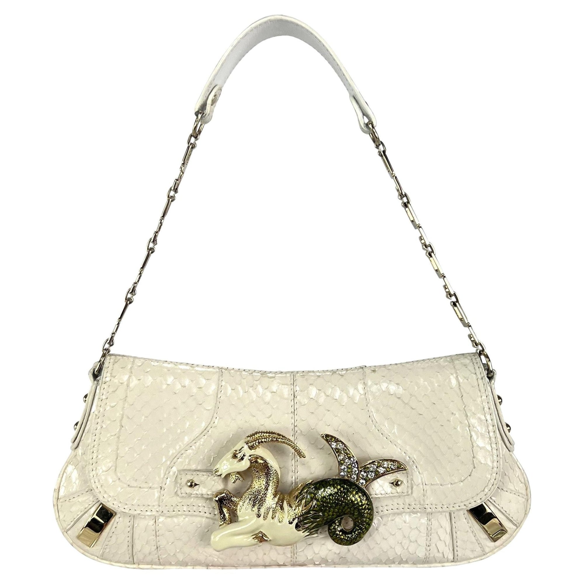 F/W 2004 Dolce & Gabbana Rhinestone Capriorn White Python Horoscope Shoulder Bag - RealList