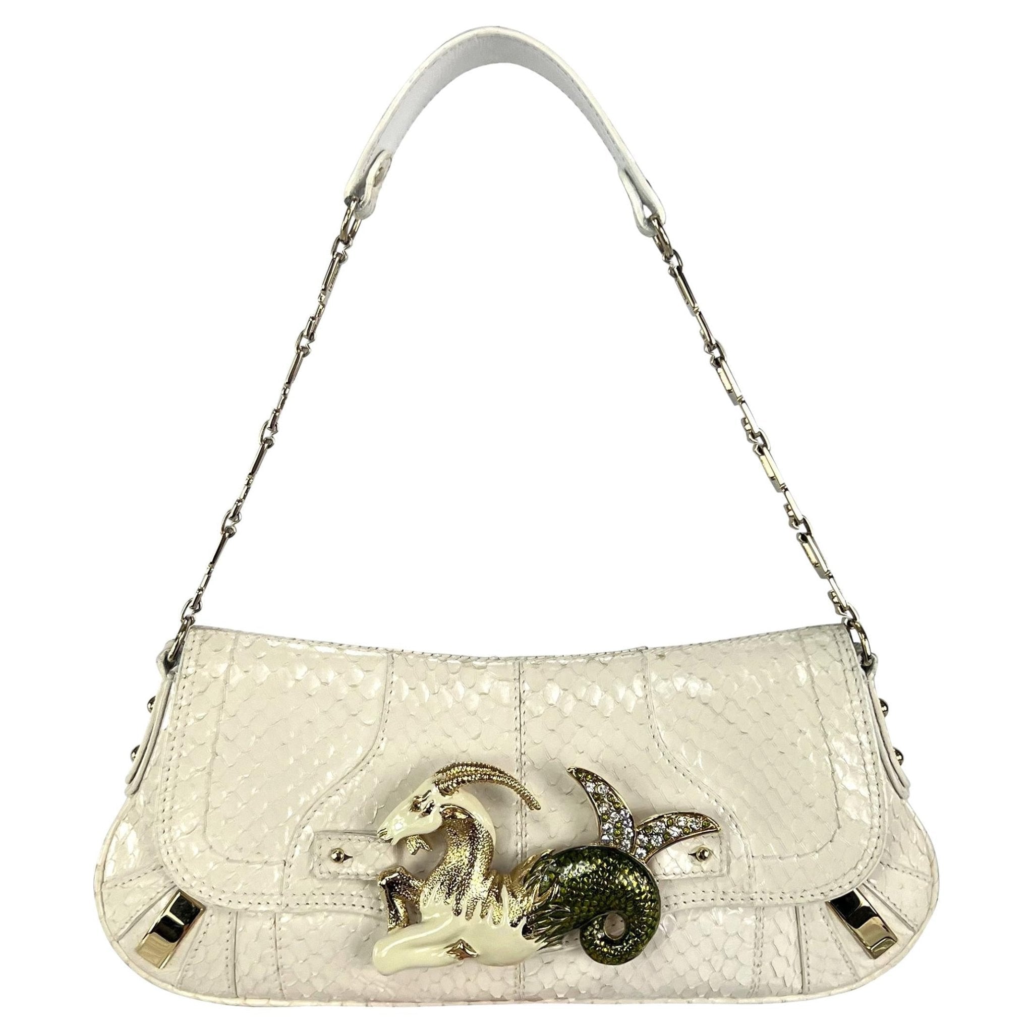 F/W 2004 Dolce & Gabbana Rhinestone Capriorn White Python Horoscope Shoulder Bag - RealList