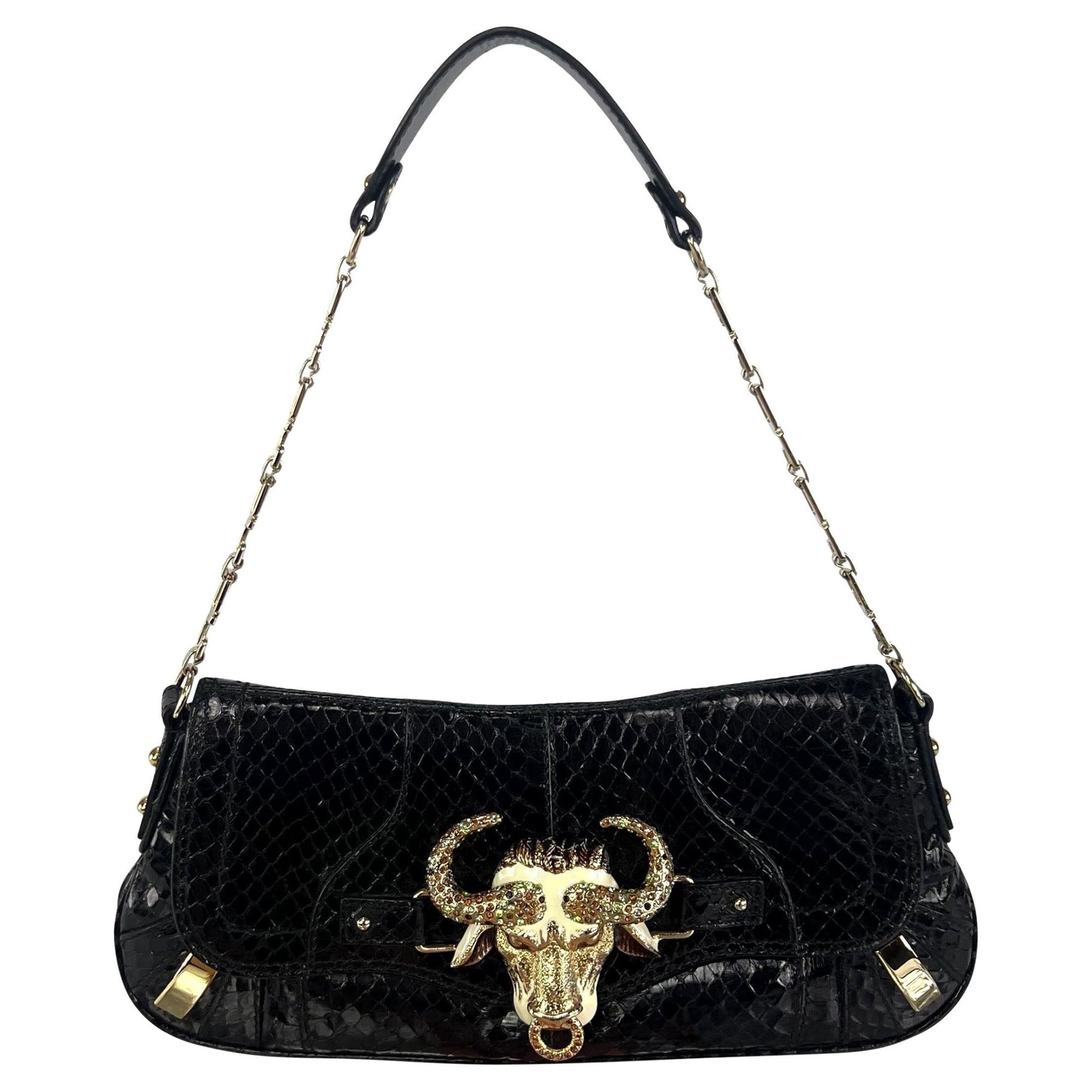 F/W 2004 Dolce & Gabbana Rhinestone Taurus Horoscope Snakeskin Shoulder Bag - RealList