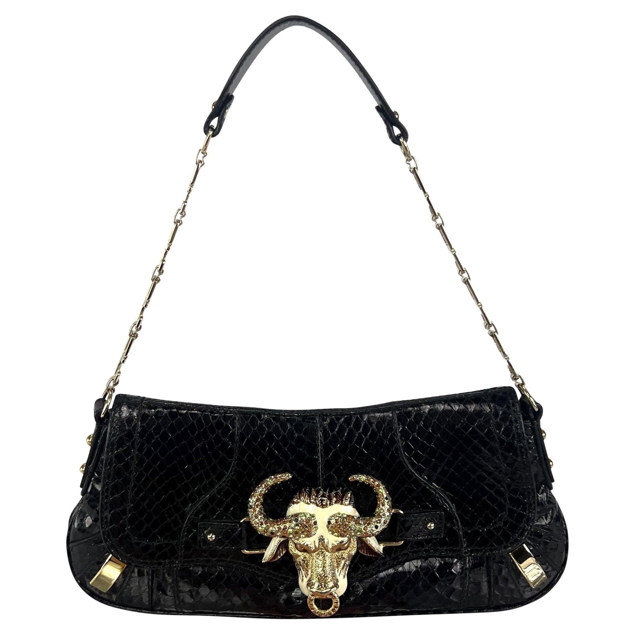 F/W 2004 Dolce & Gabbana Rhinestone Taurus Horoscope Snakeskin Shoulder Bag - RealList