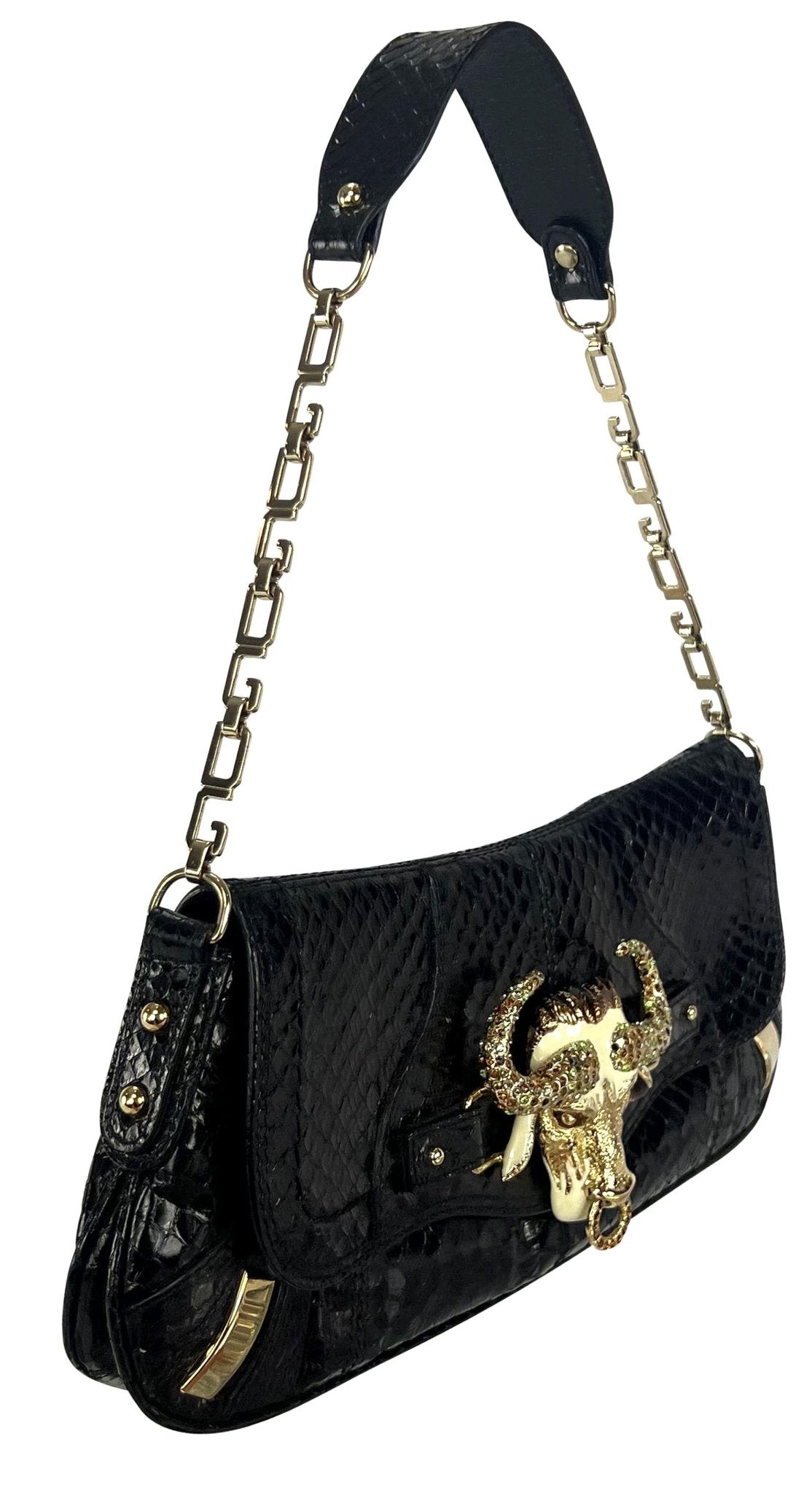 F/W 2004 Dolce & Gabbana Rhinestone Taurus Horoscope Snakeskin Shoulder Bag - RealList