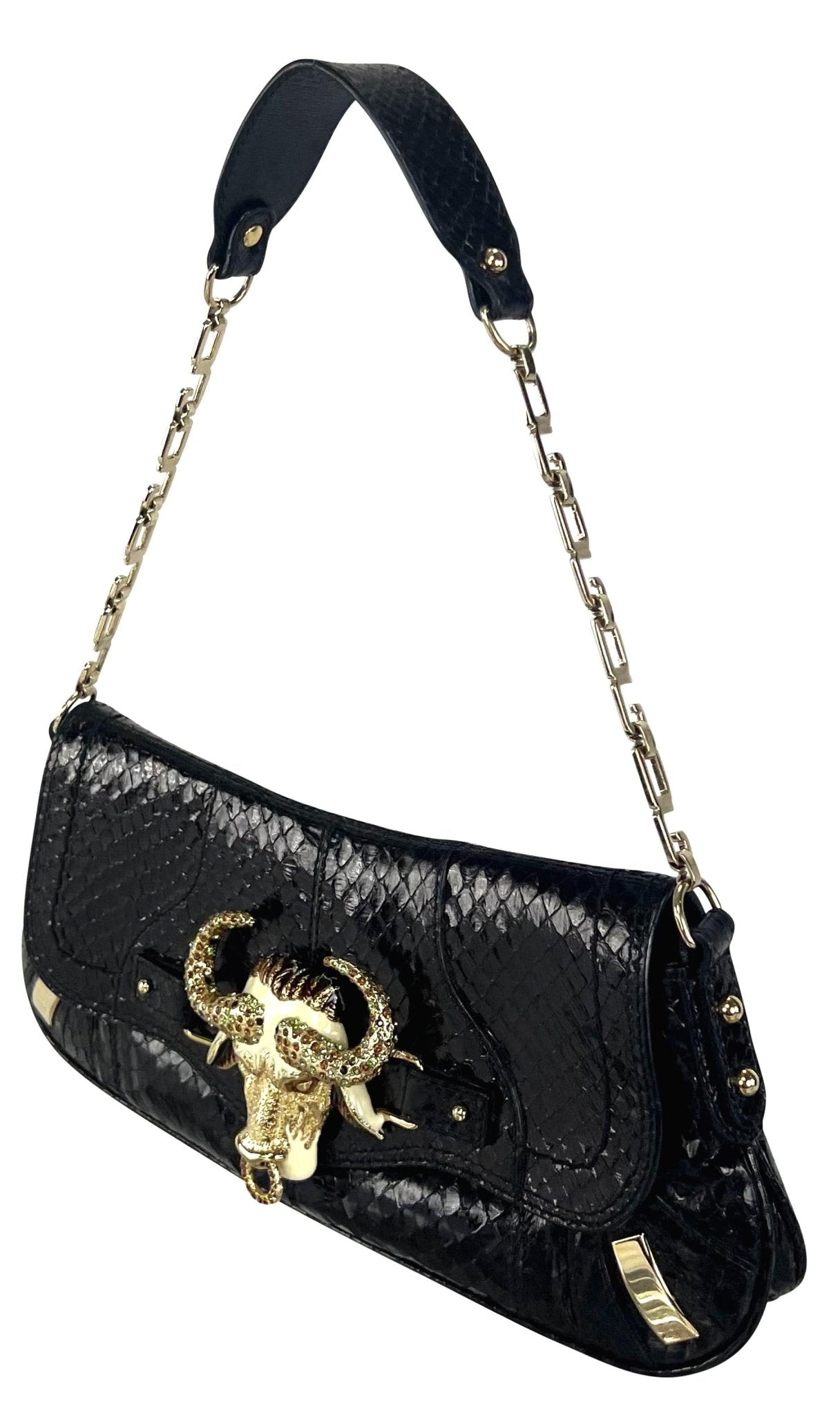 F/W 2004 Dolce & Gabbana Rhinestone Taurus Horoscope Snakeskin Shoulder Bag - RealList