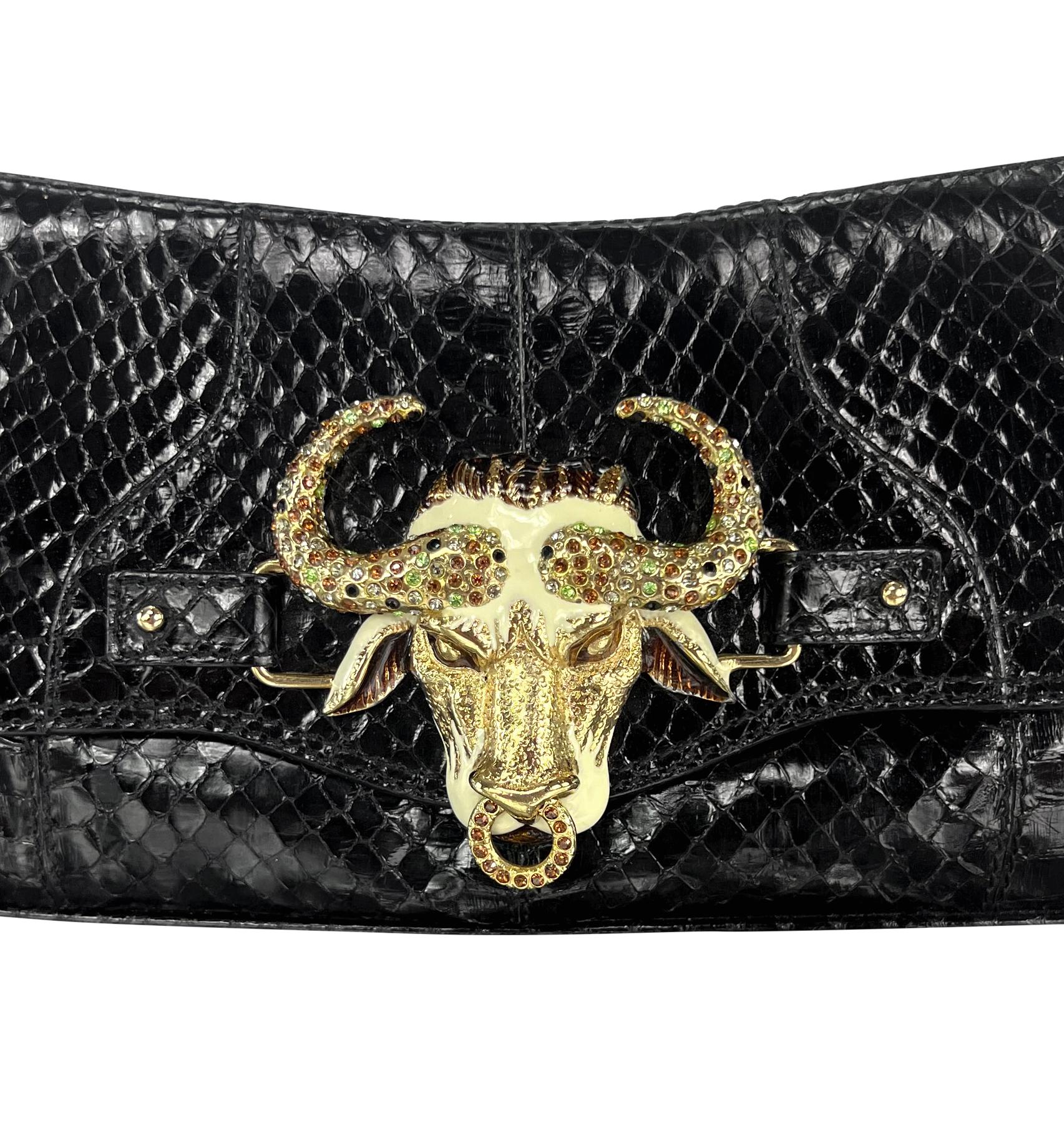 F/W 2004 Dolce & Gabbana Rhinestone Taurus Horoscope Snakeskin Shoulder Bag - RealList